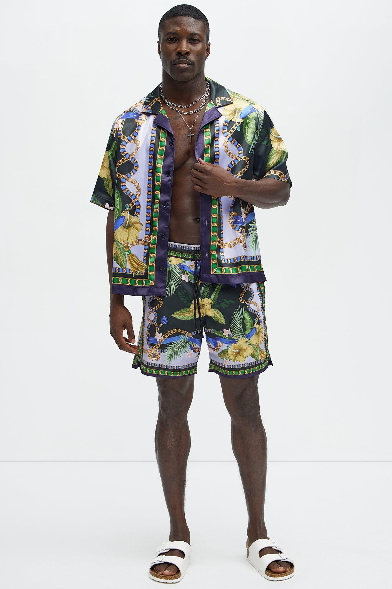 Baroque Floral Cuban Collar Button Up Shirt - Multi Color Product Image