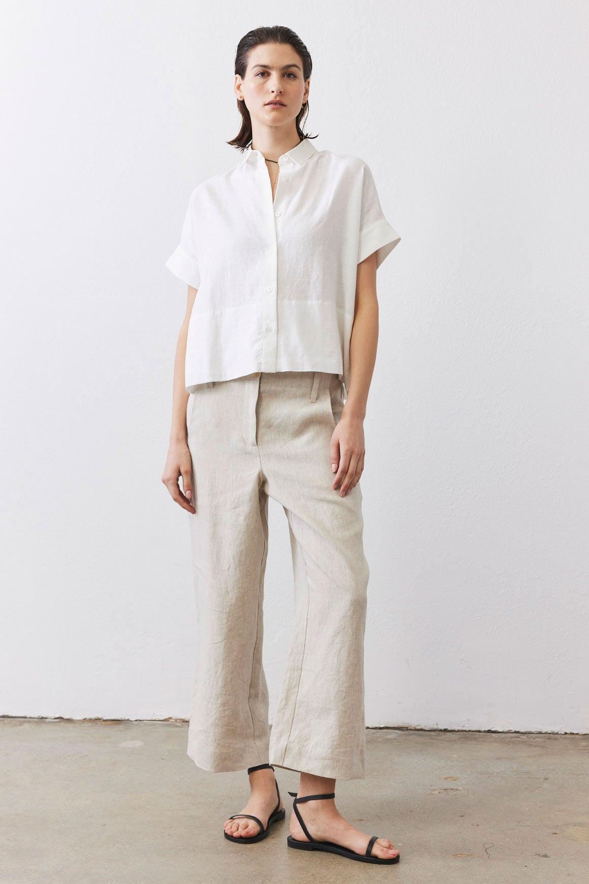 Boxy Linen Cropped Blouse Product Image