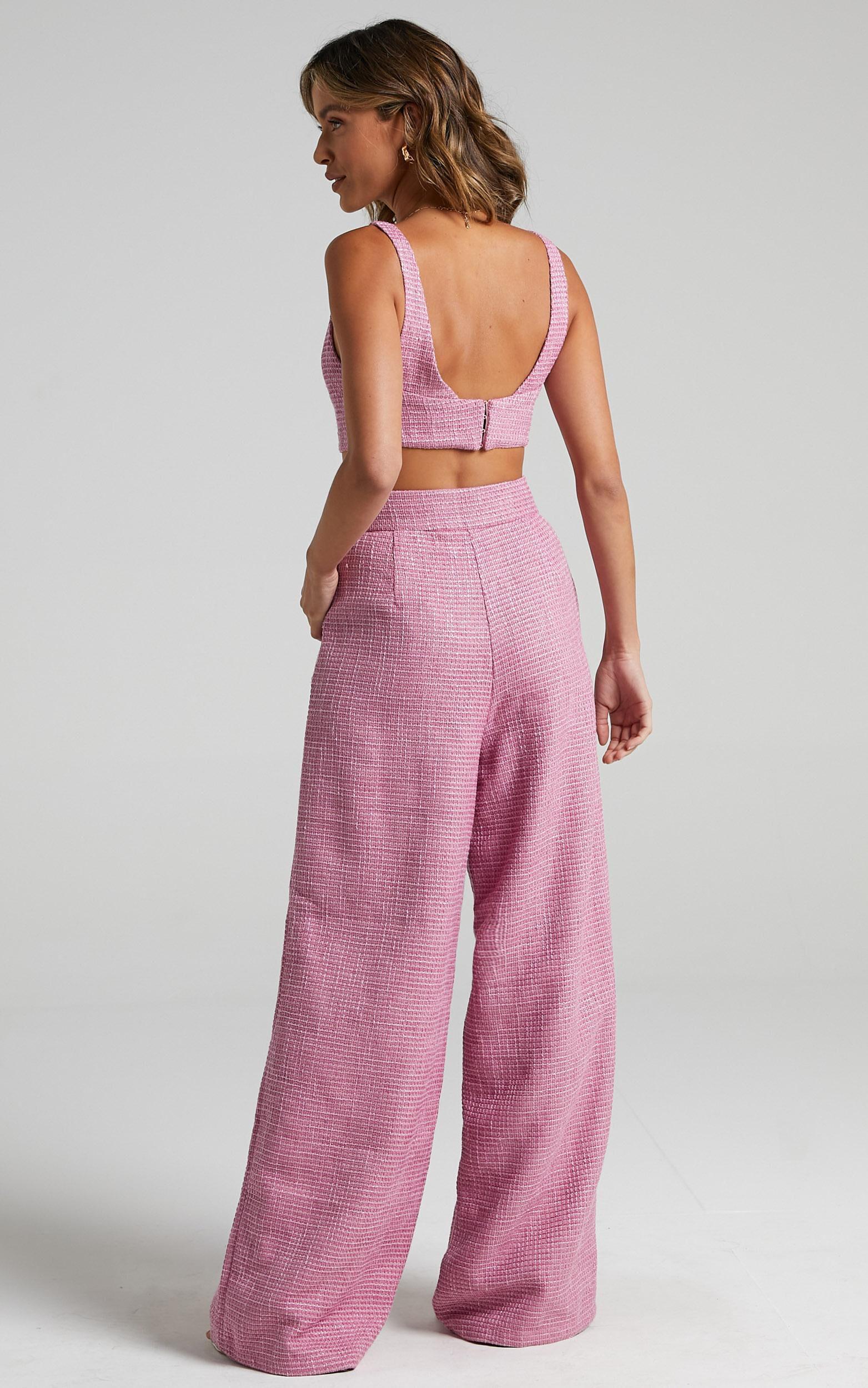Adelaide Two Piece Set - Crop Top and Wide Leg Pants Set in Pink Product Image
