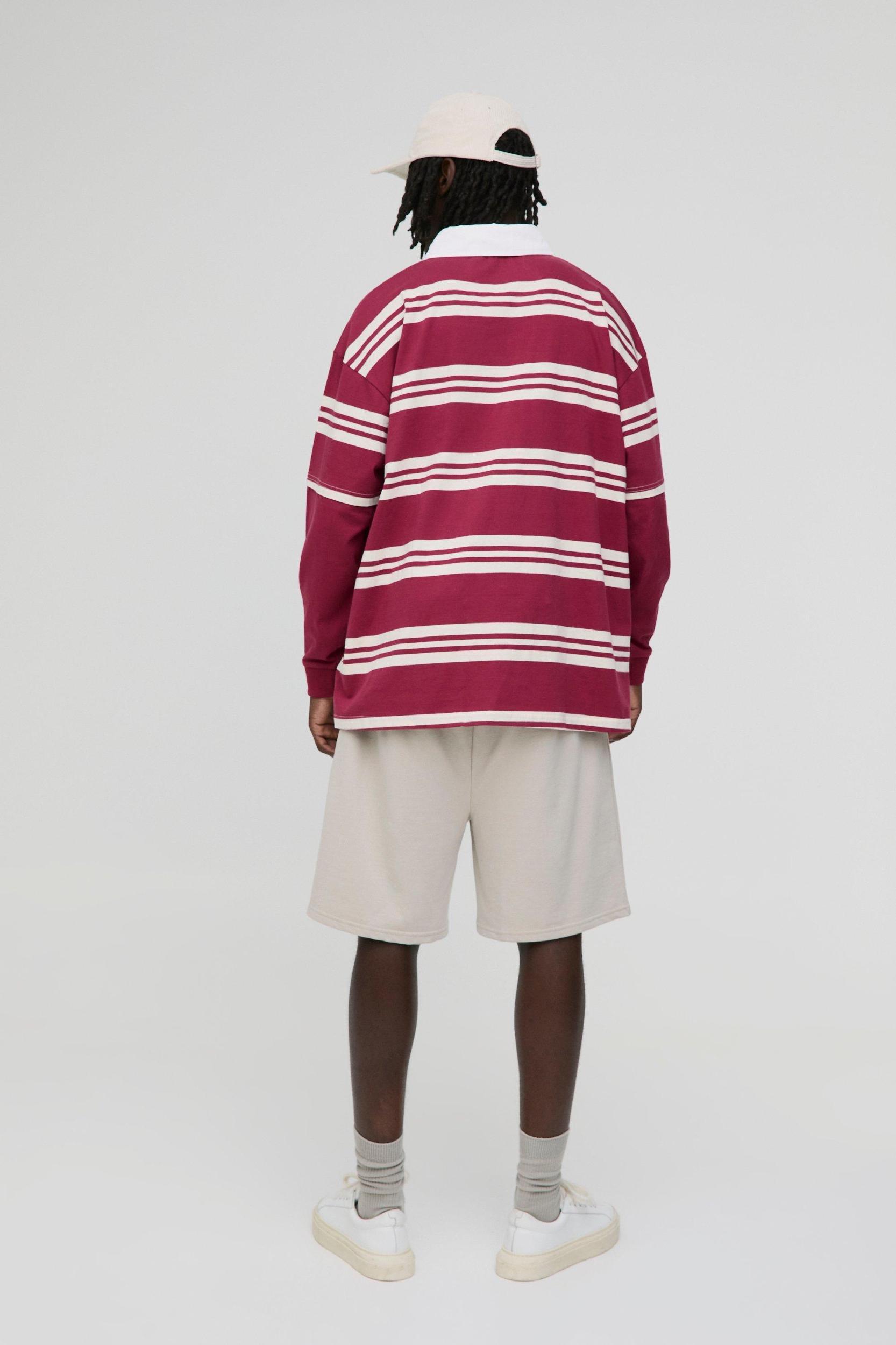 Oversized BM Signature Faux Layer Stripe Polo | boohooMAN USA Product Image