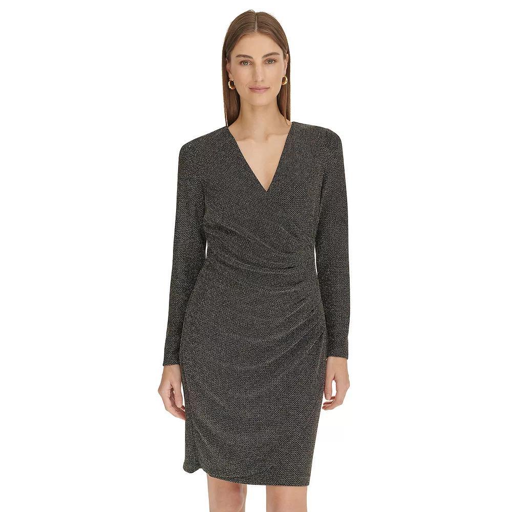 Women's Harper Rose Long Sleeve Ruched V-Neck Dress, Size: 2, Gold Black Shimmer Product Image