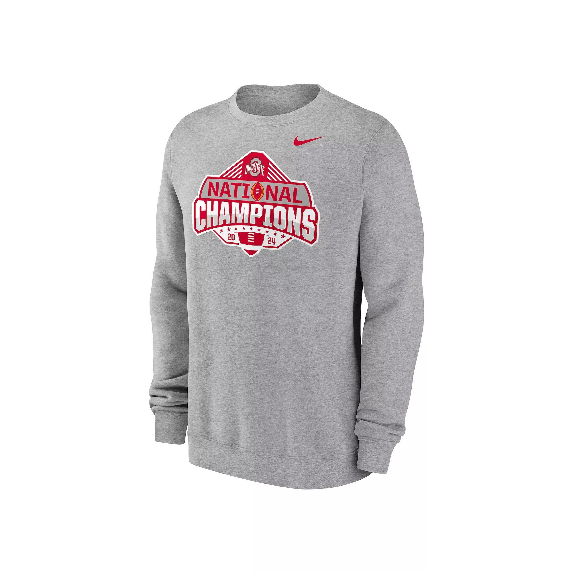 Men's Nike Heather Gray Ohio State Buckeyes College Football Playoff 2024 National Champions Official Logo Pullover Sweatshirt, Size: Small Product Image
