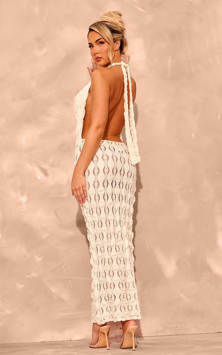 Cream Textured Extreme Cowl Neck Maxi Dress Product Image