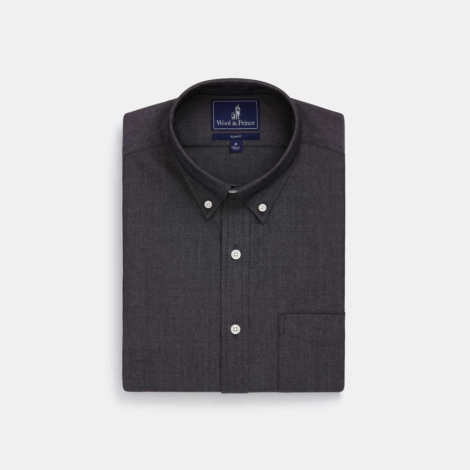 Merino Wool Button-Down Shirt | Black Oxford 210 Product Image