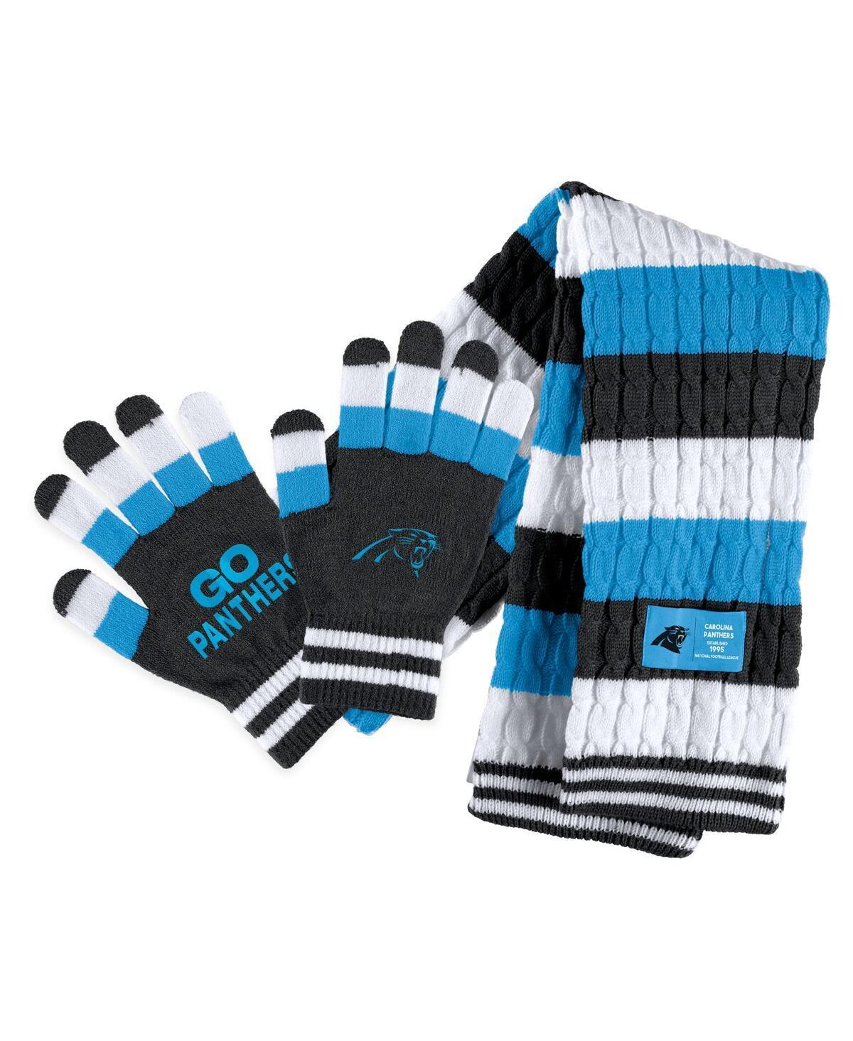 Womens WEAR by Erin Andrews Carolina Panthers Striped Scarf & Gloves Set Product Image