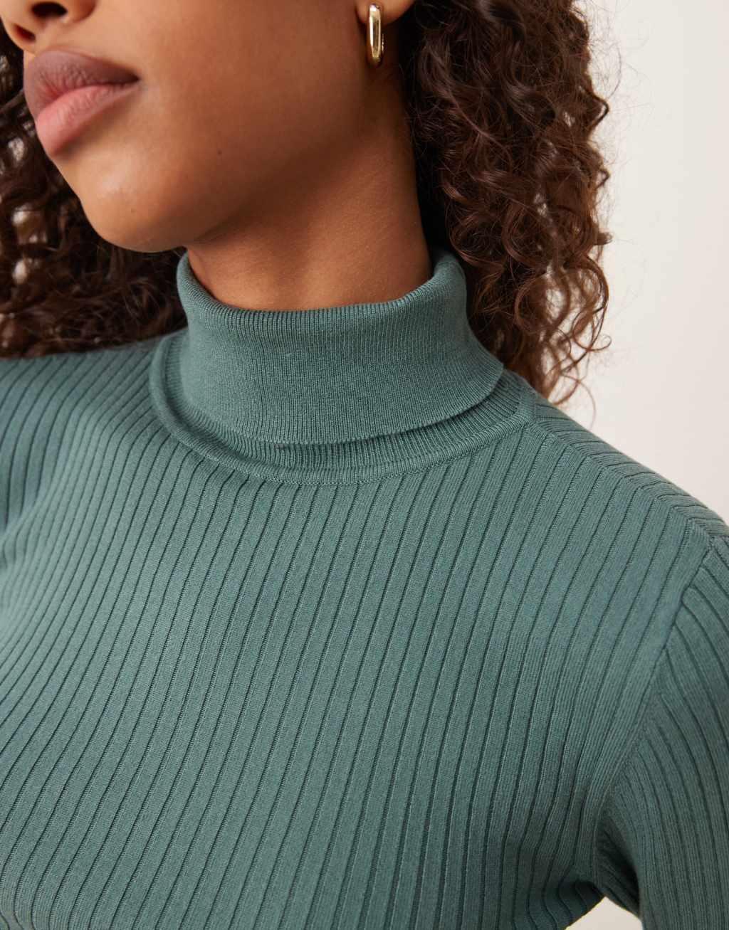 JDY roll neck sweater in teal Product Image