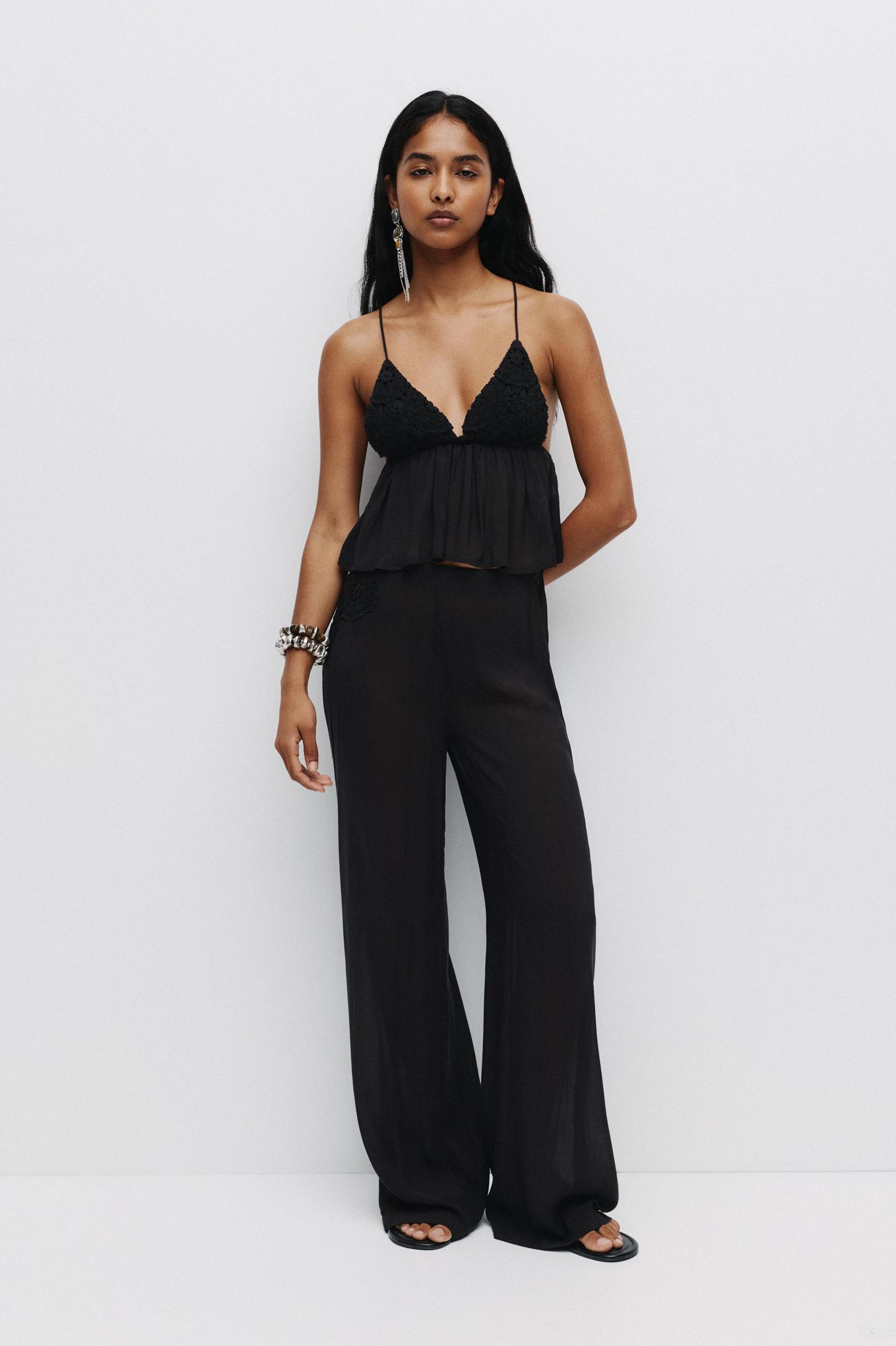 Rustic crochet embroidered trousers Product Image