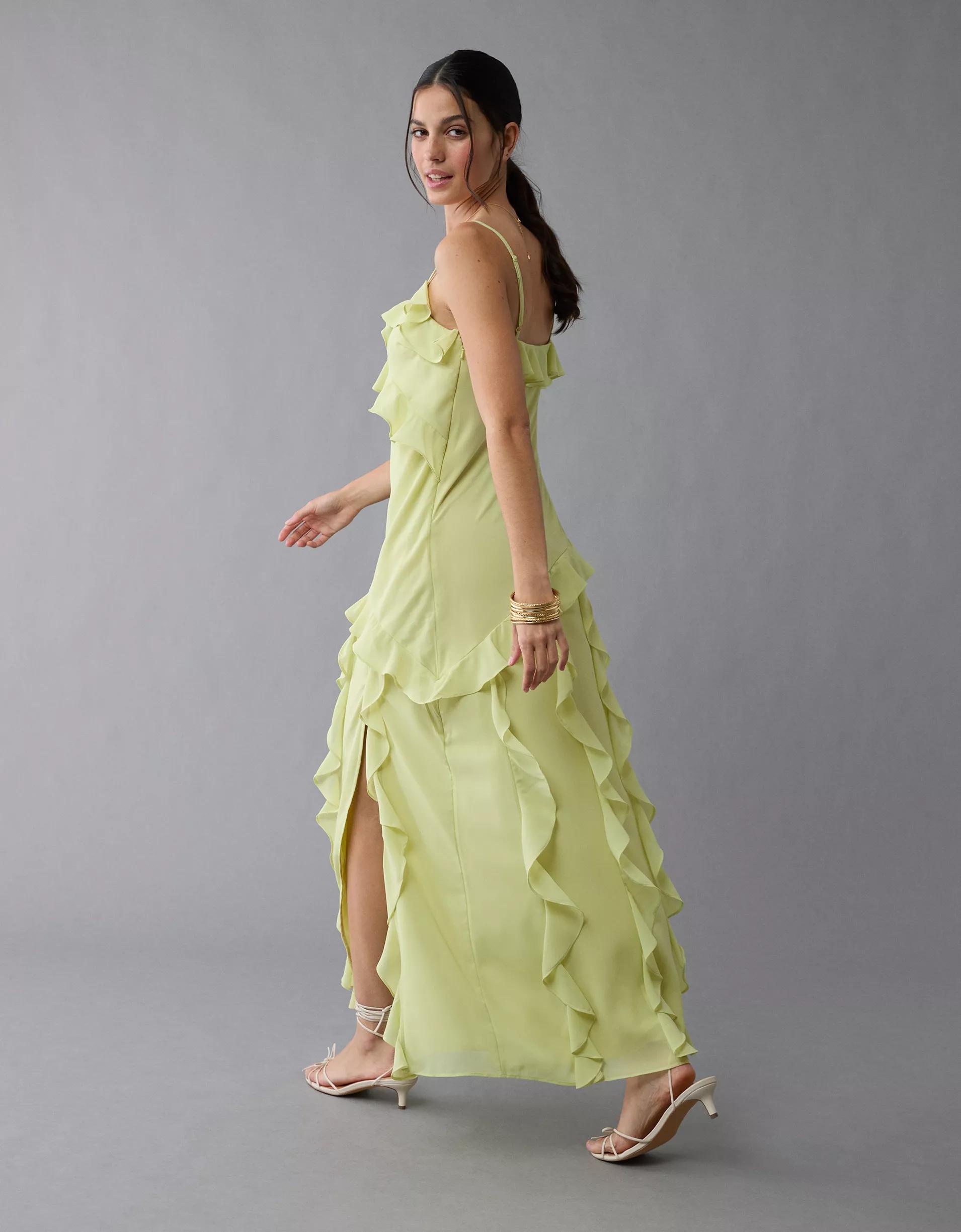 AE Asymmetrical Ruffle Maxi Slip Dress Product Image
