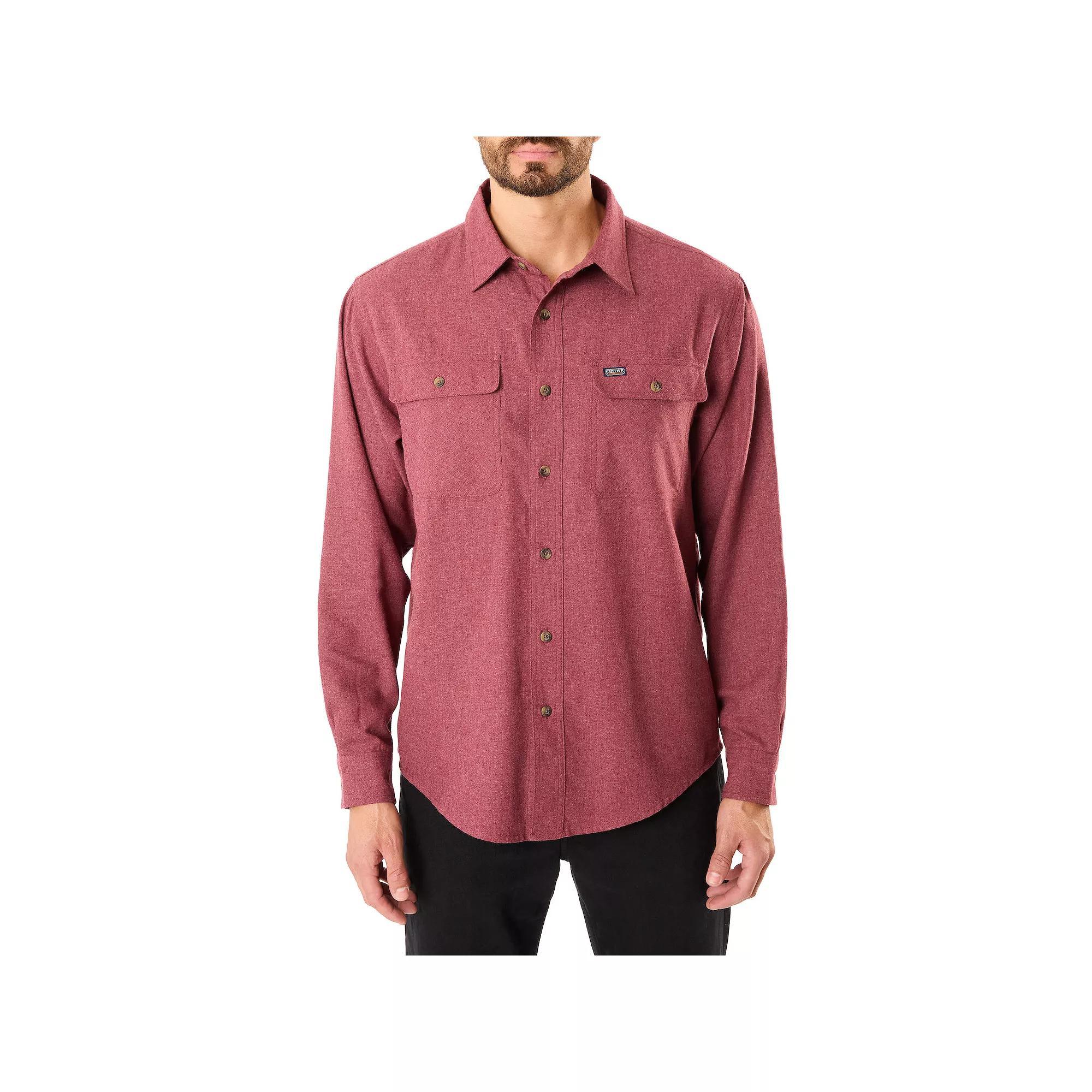 Men's Smith's Workwear Regular-Fit Solid Two-Pocket Flannel Button-Down Shirt,  Product Image