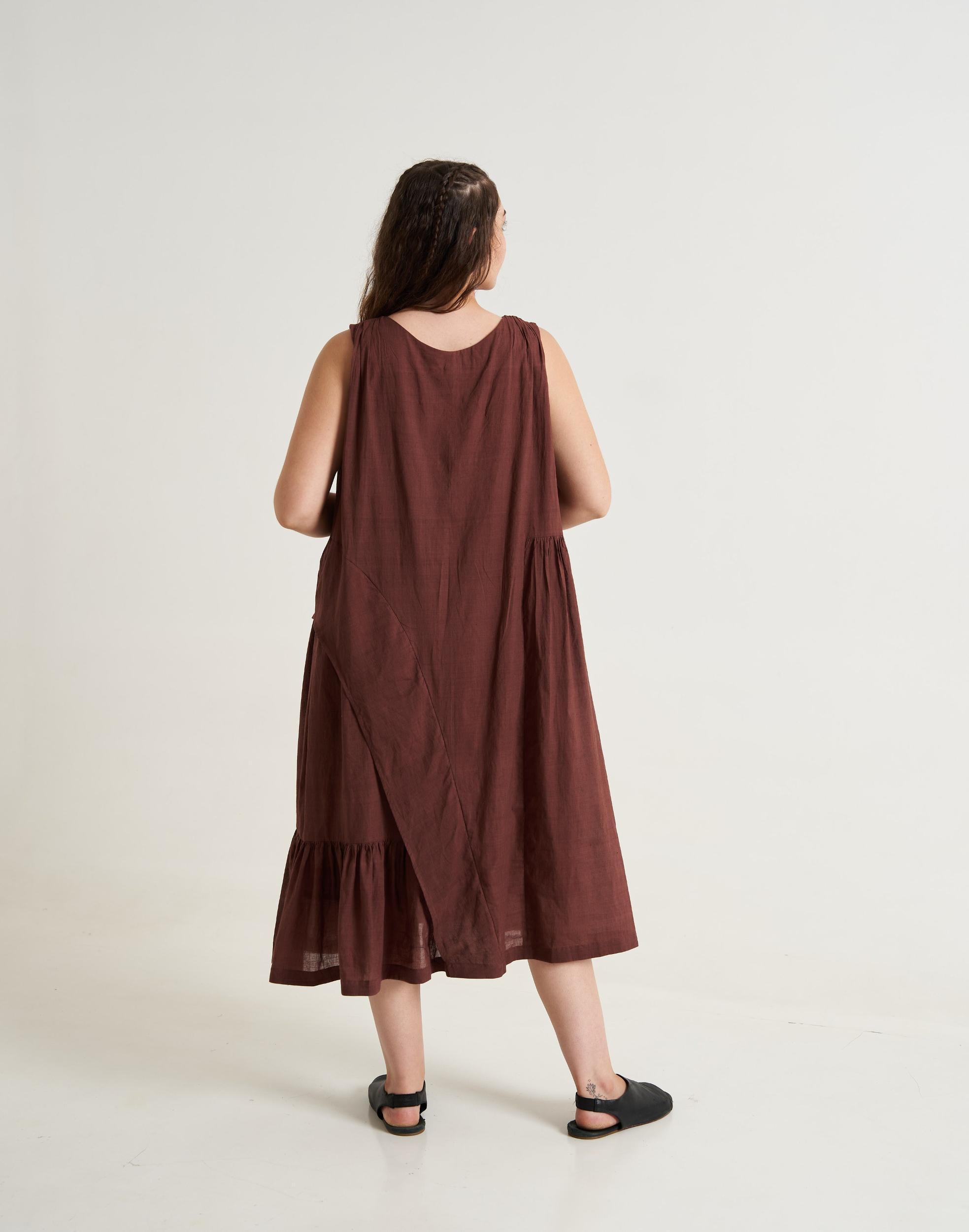 Cocoa Brown Pleated Twirl Dress Product Image