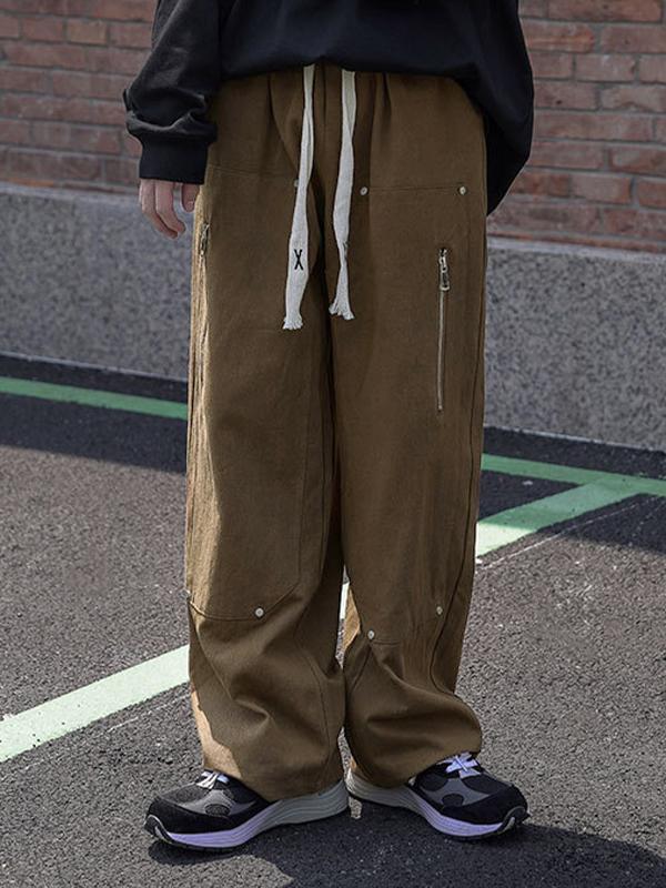 Men's Drawstring Studded Zip Decor Cargo Pants Product Image