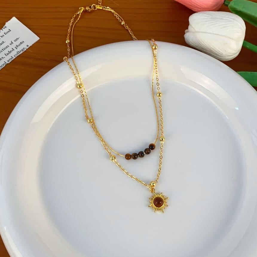 Sun Faux Gemstone Pendant Layered Alloy Choker Product Image