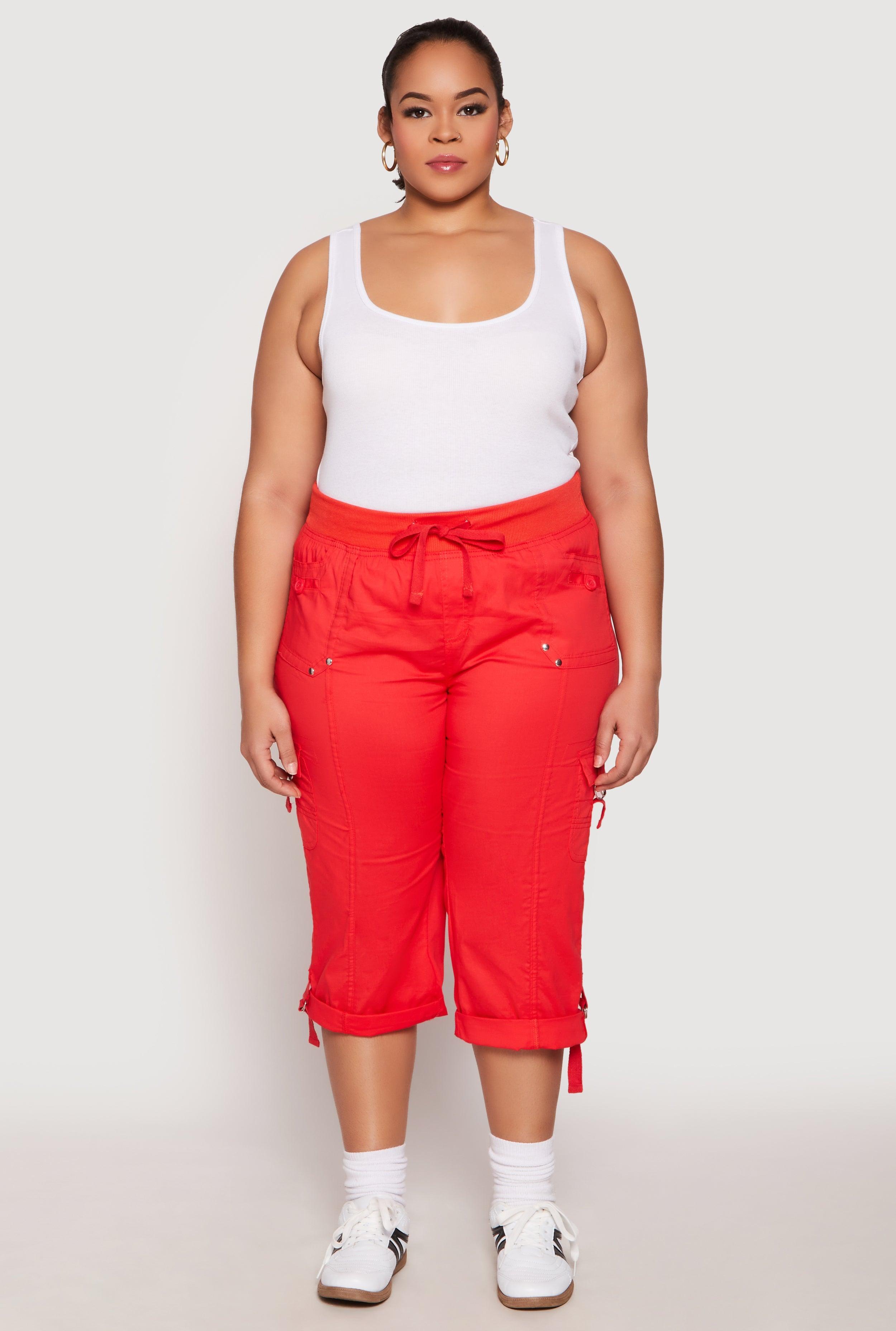 Womens Plus Size Poplin Rolled Cuff Capri Pants Product Image