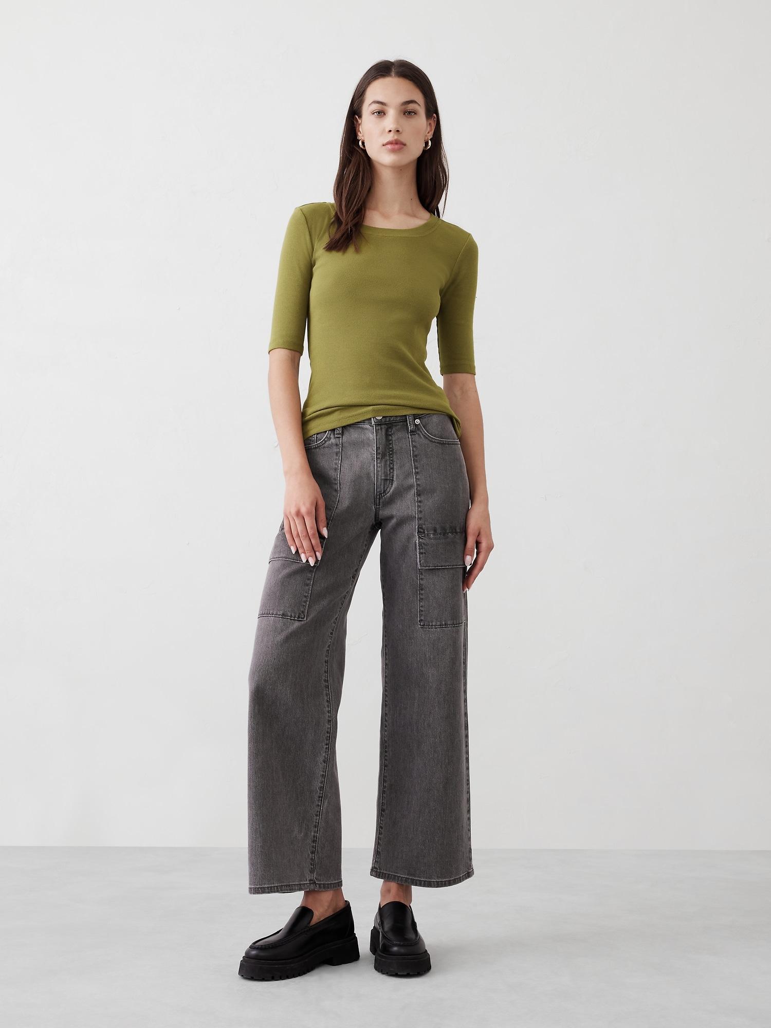 Ribbed Elbow-Sleeve T-Shirt Product Image