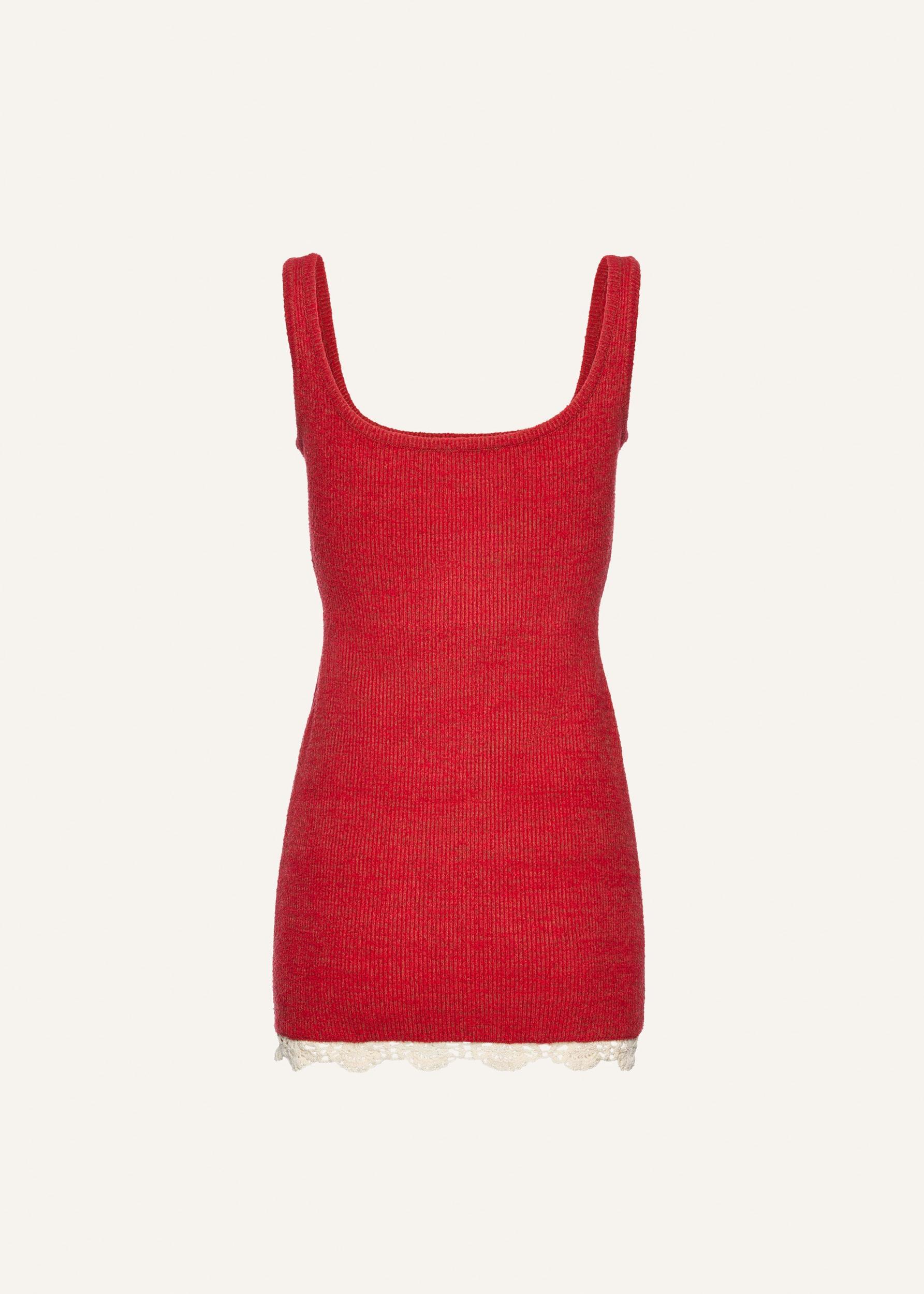 Lace detail knit mini dress in red Product Image