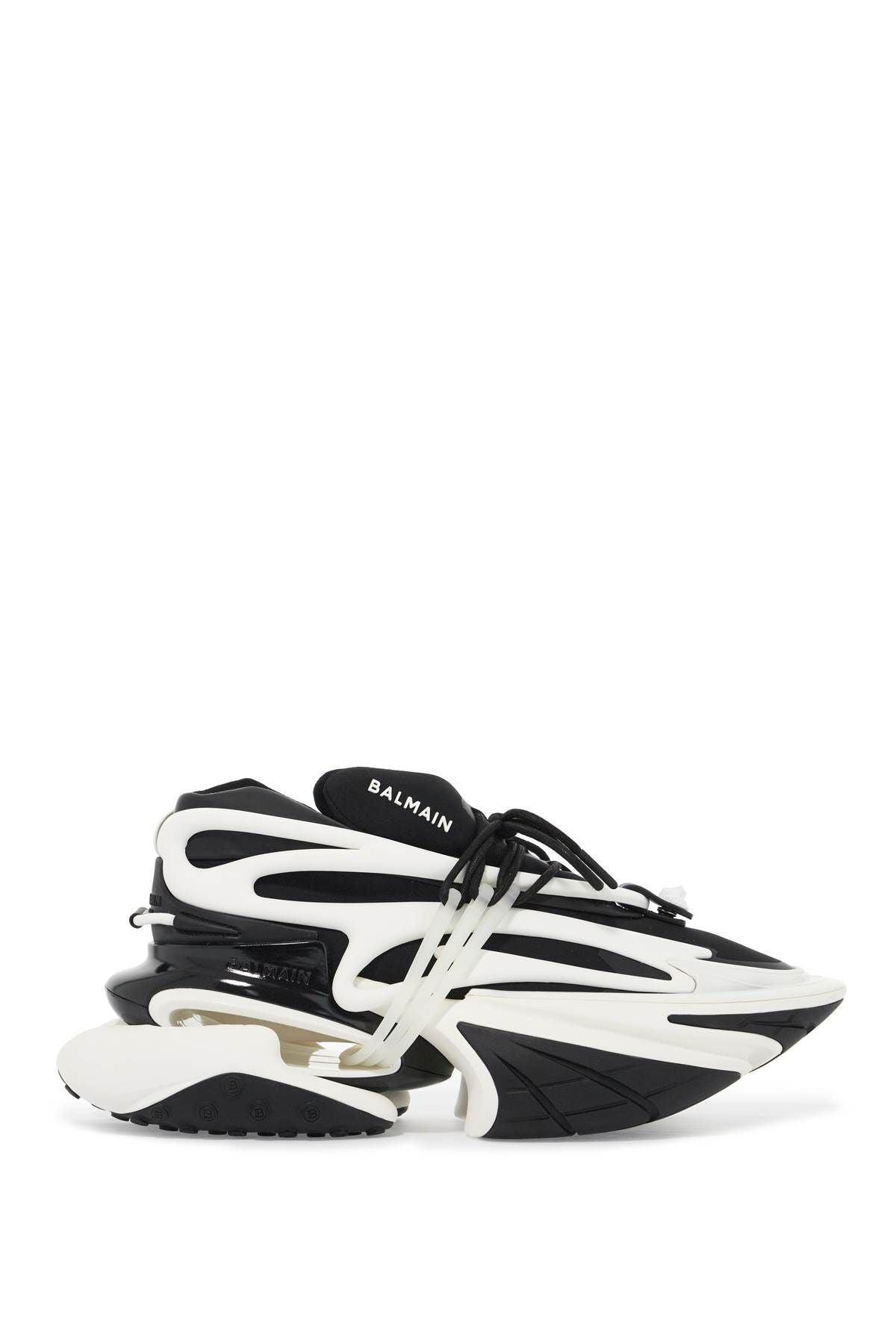 BALMAIN White And Black Unicorn Sneakers Product Image