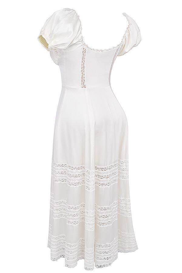 Eviana Ivory Real Silk Puff Sleeve Dress Product Image