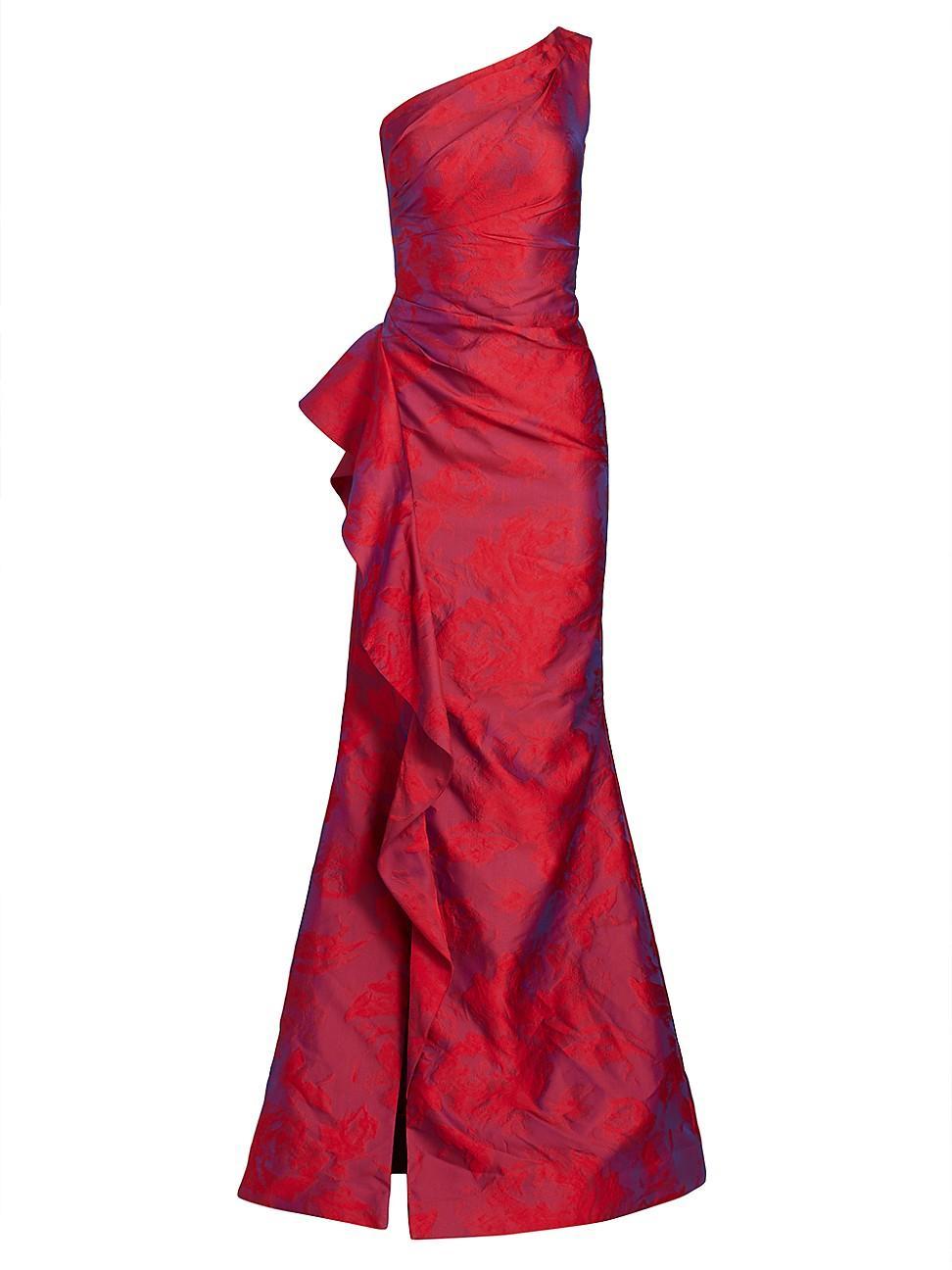 Teri Jon by Rickie Freeman One Shoulder Printed Jacquard Gown Product Image