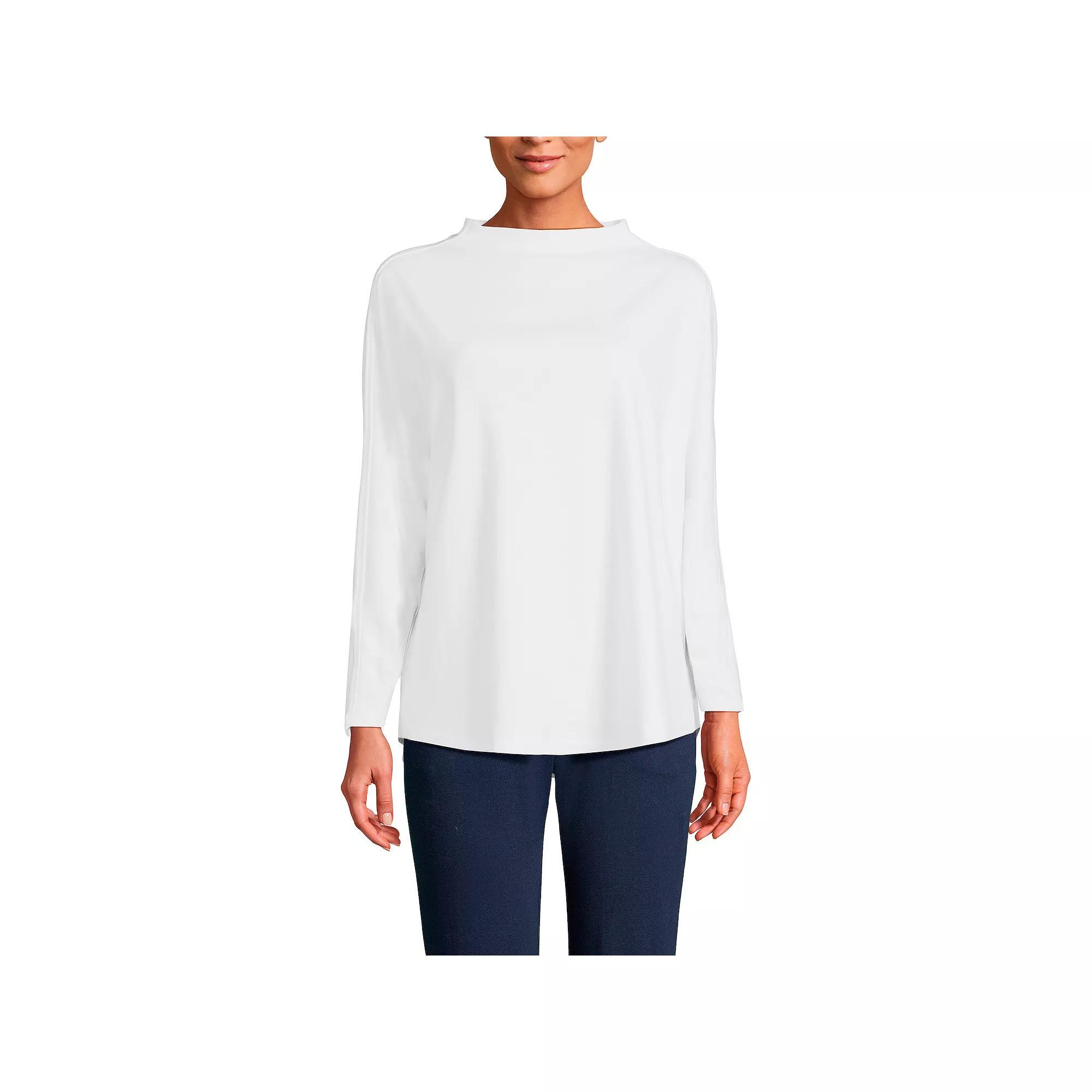 Women's Lands' End Long-Sleeve Sport Knit Funnel-Neck Top, Size: Medium, White Product Image