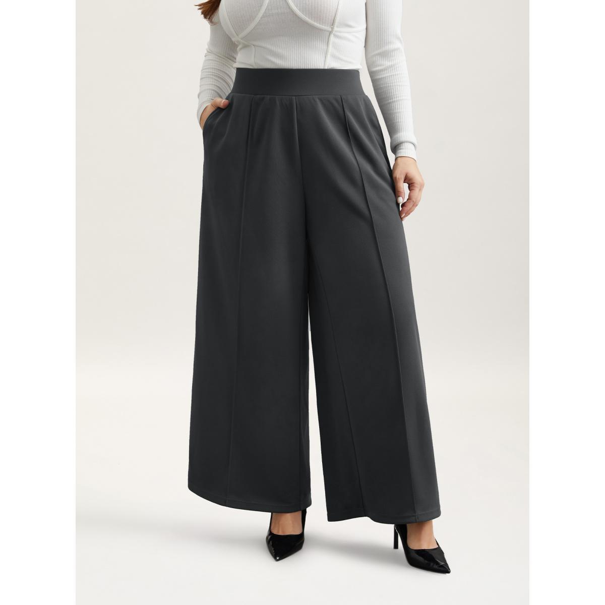 Plus Size Ruched Tummy-Control Seamed Wide Leg Pants Women DimGray At the Office Wide Leg Mid Rise Work Pants BloomChic 14-16/1X Product Image