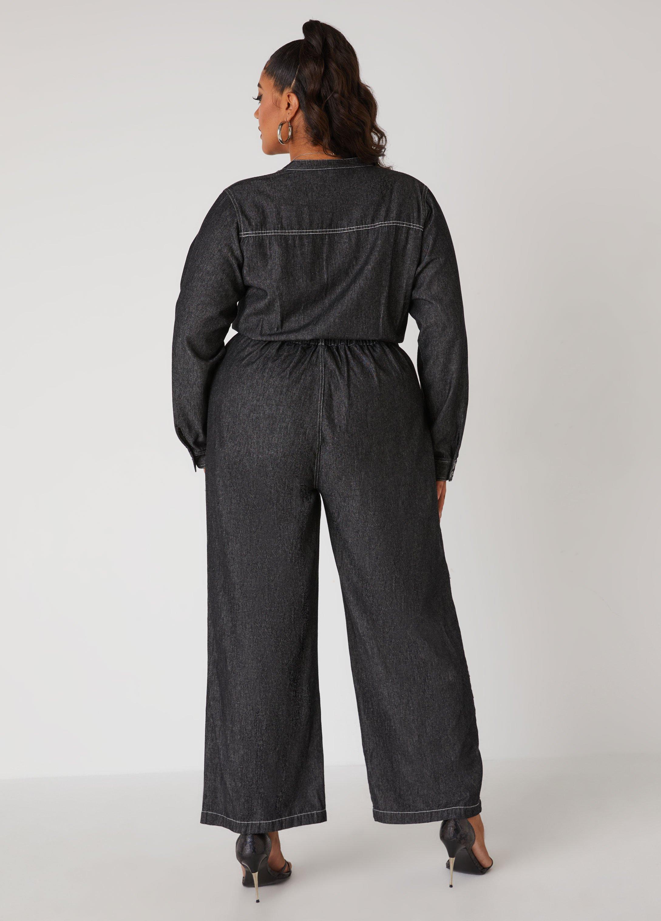 Belted Straight Leg Denim Jumpsuit Product Image