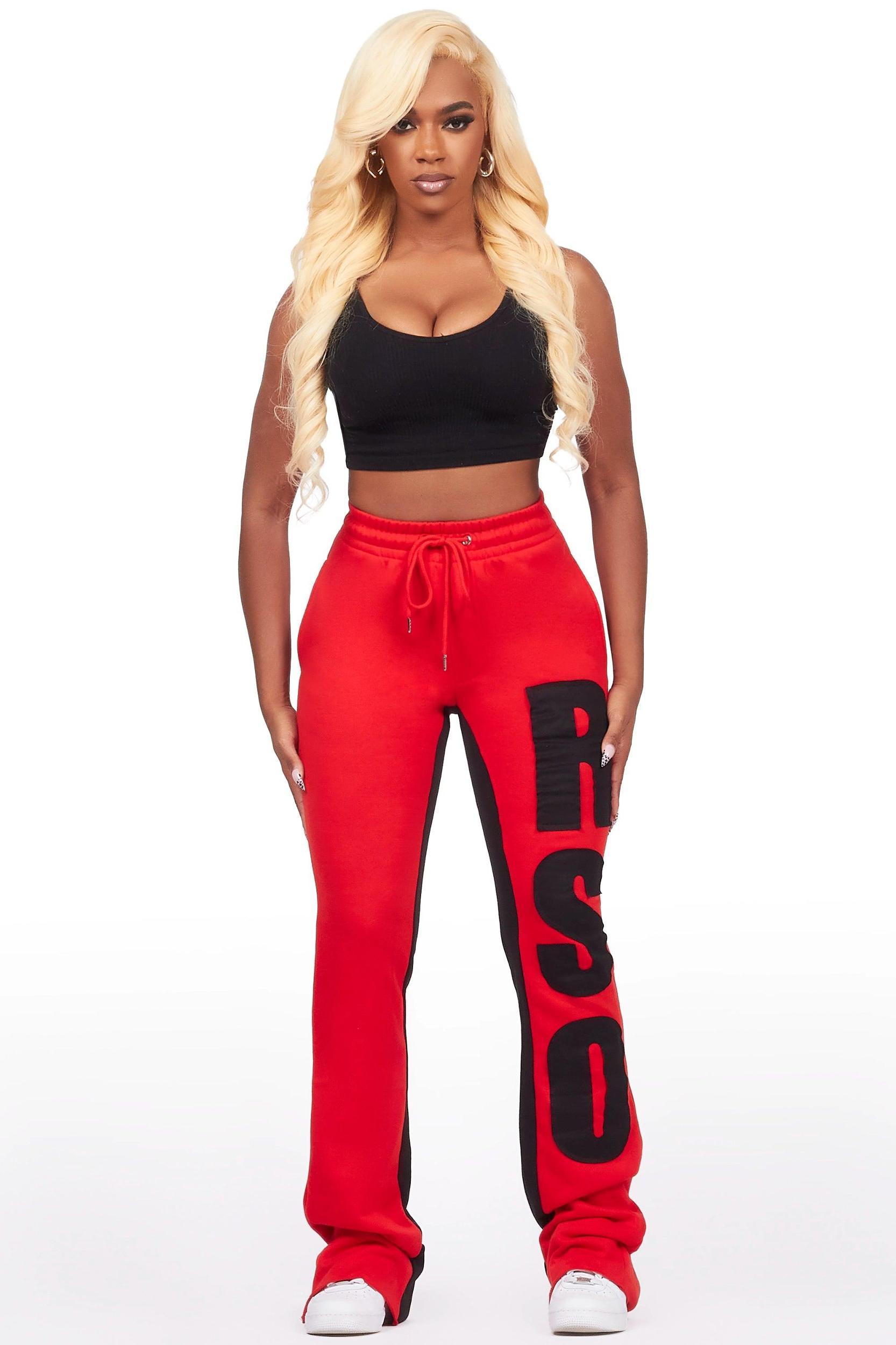 Juatica Red Baggy Stacked Track Pant Female Product Image