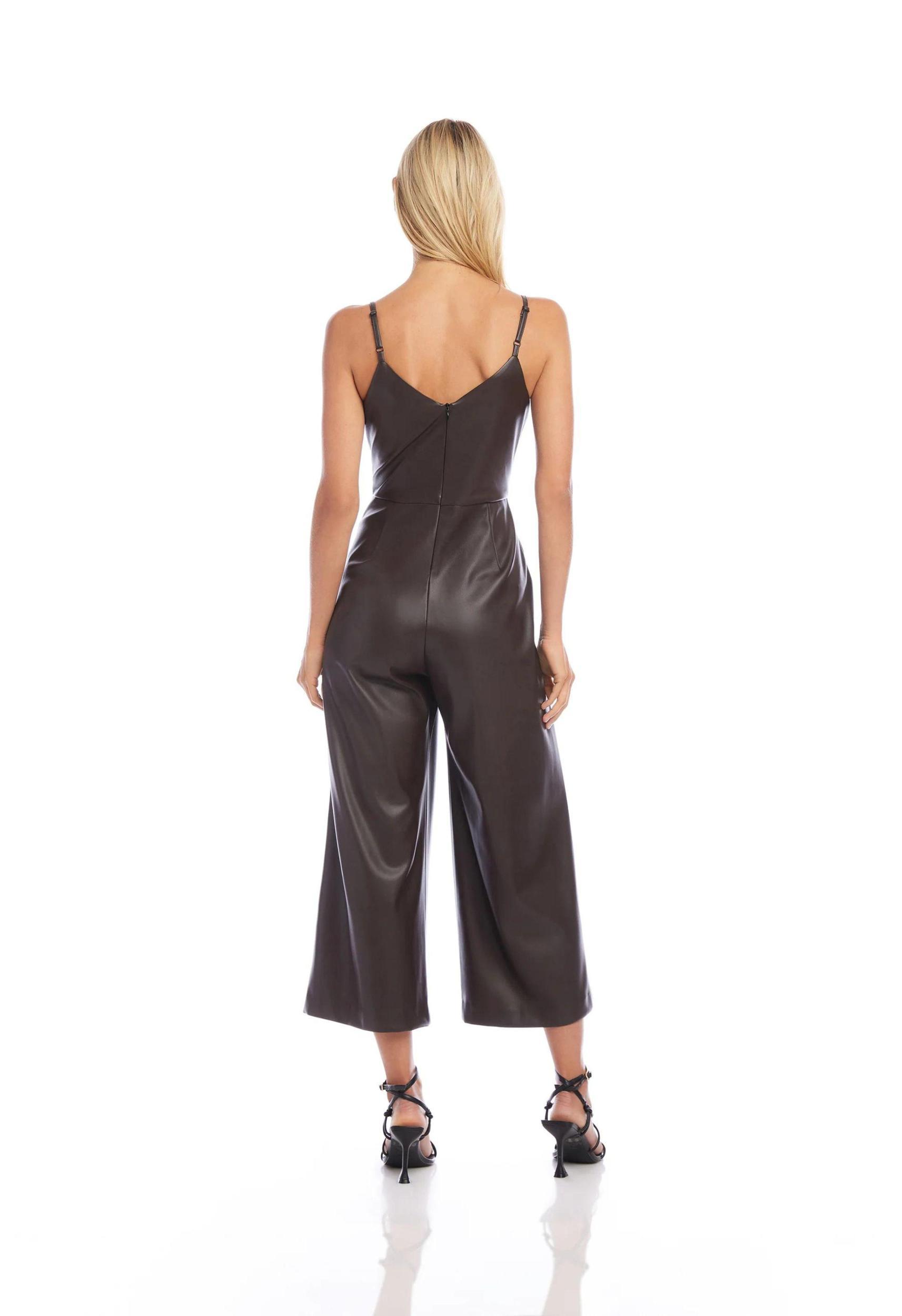 Faux Leather Jumpsuit in Brown Product Image