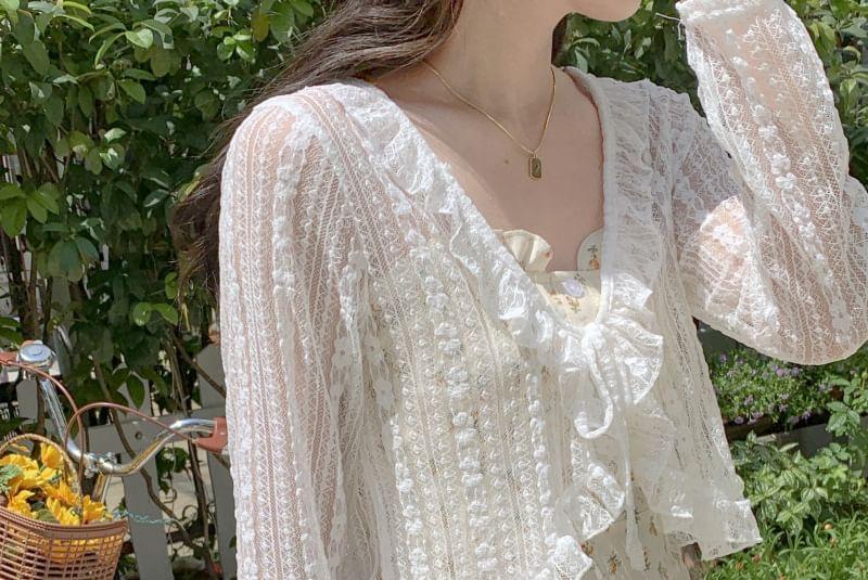 V-Neck Lace Cardigan Product Image