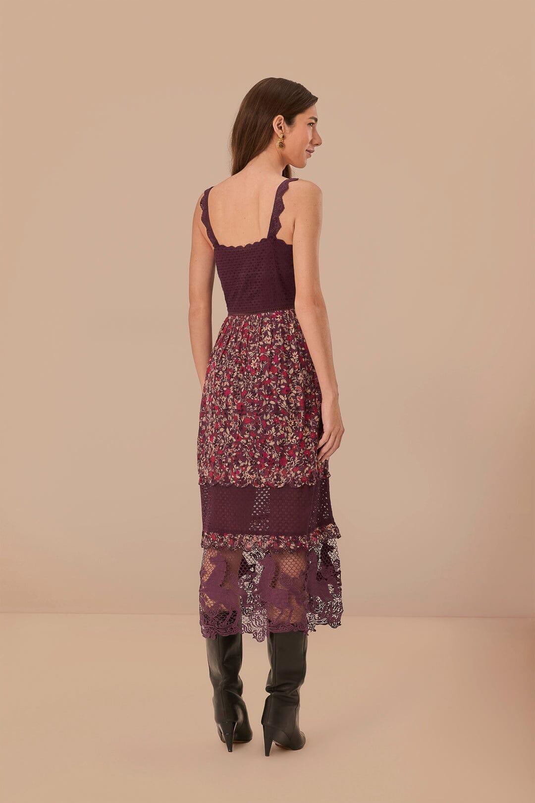 Purple Chelsea Garden Embroidered Lace Midi Dress, CHELSEA GARDEN PURPLE / XS Product Image