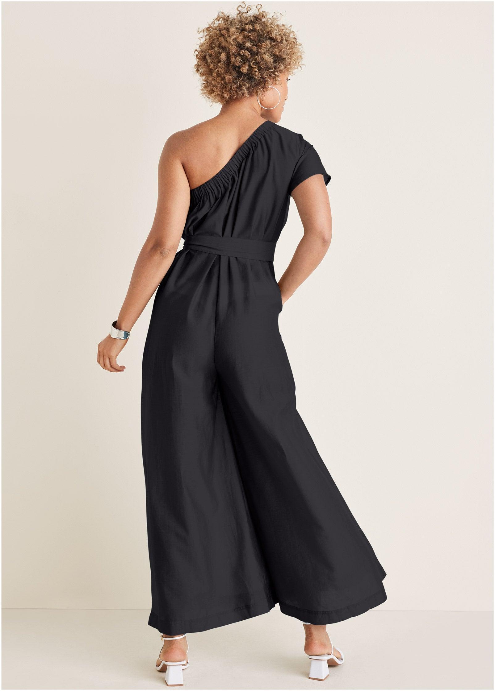 One Shoulder Jumpsuit - Black Product Image