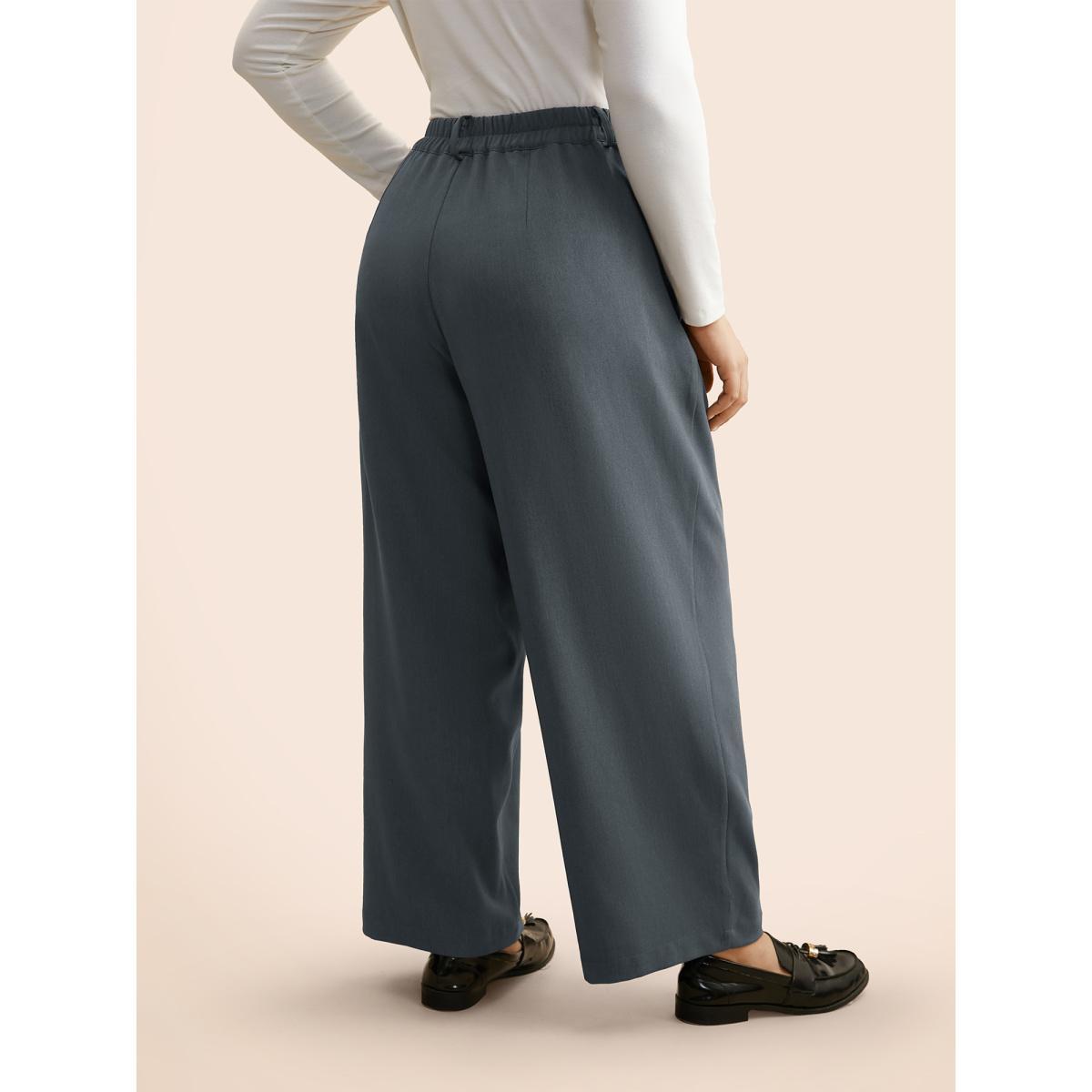 Plus Size Mid Rise Pleated Straight Leg Pants Women SlateGray Workwear Essentials Straight Leg Mid Rise Office Pants BloomChic 14-16/1X Product Image