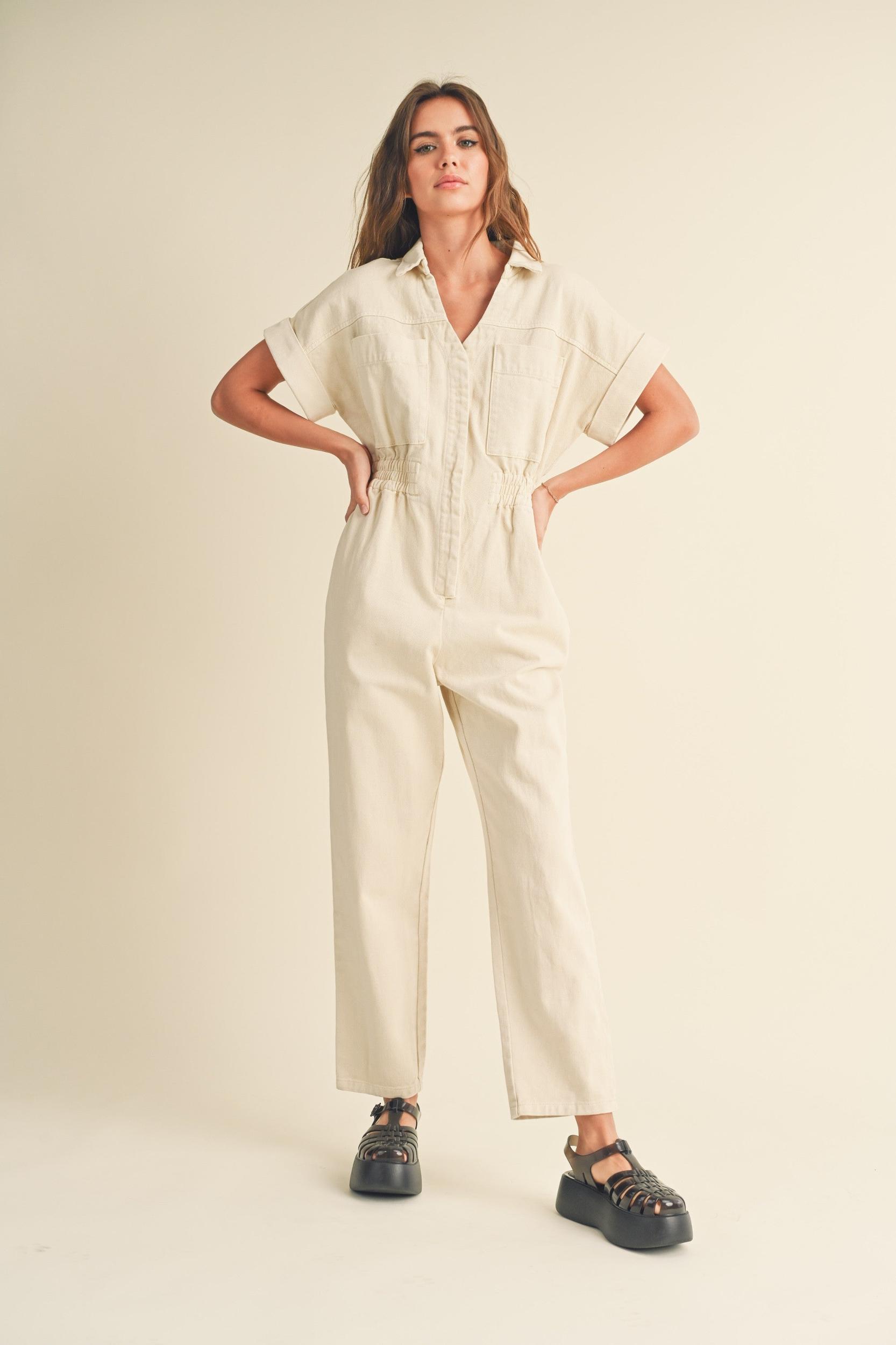 Cotton Denim Comfy Jumpsuit Product Image