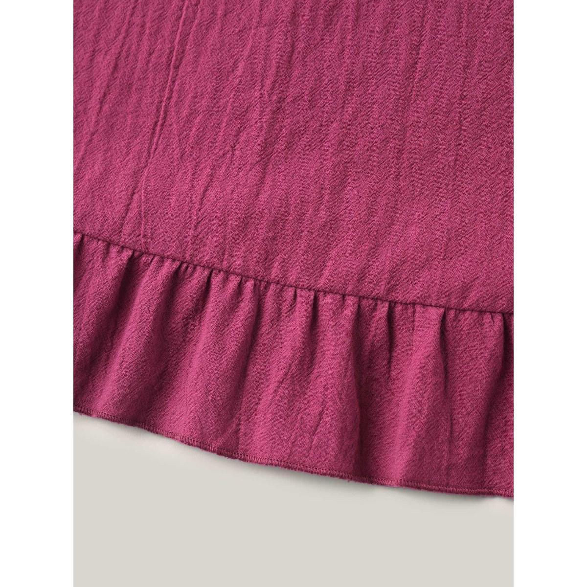 Plus Size RedViolet Pure Cotton Ruffled Curved Hem Blouse Women Leisure Short sleeve Round Neck Casual Blouses BloomChic 14-16/1X Product Image