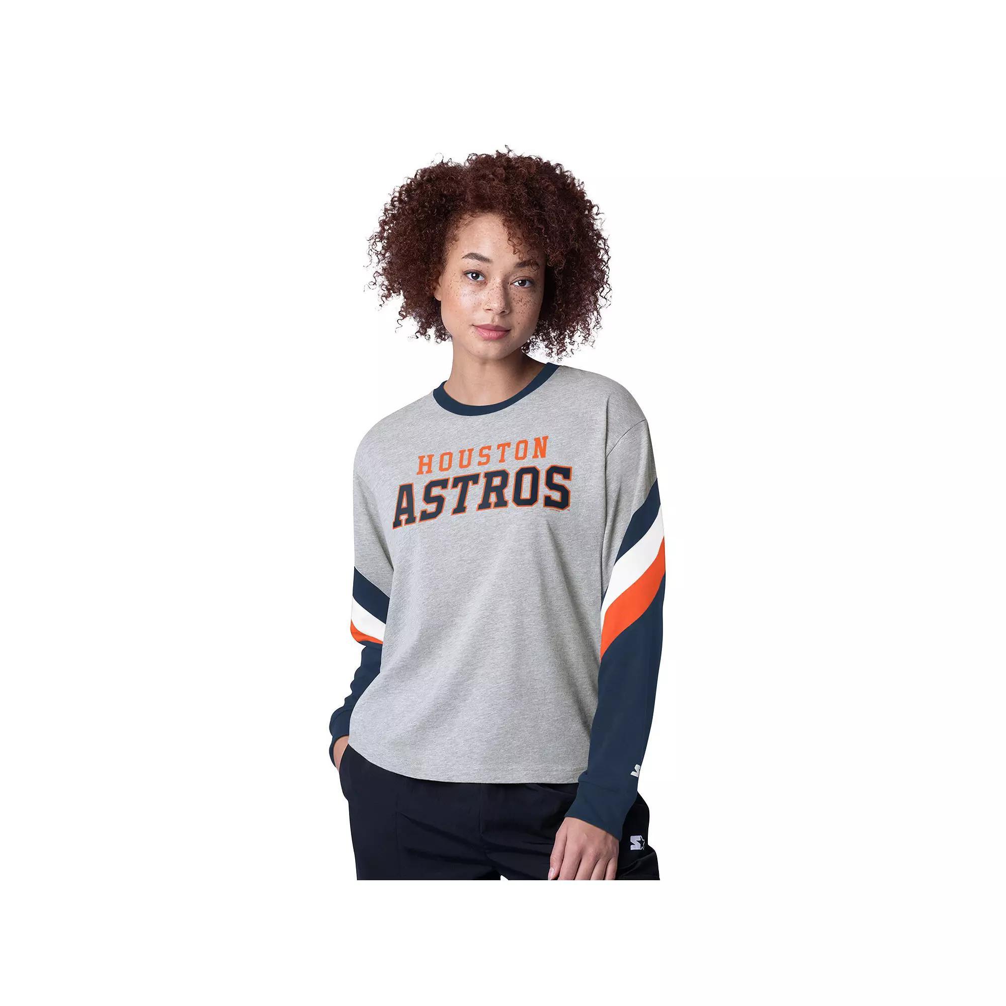 Women's Starter Heather Gray Houston Astros Triple A Fashion Color Block Long Sleeve Top,  Product Image