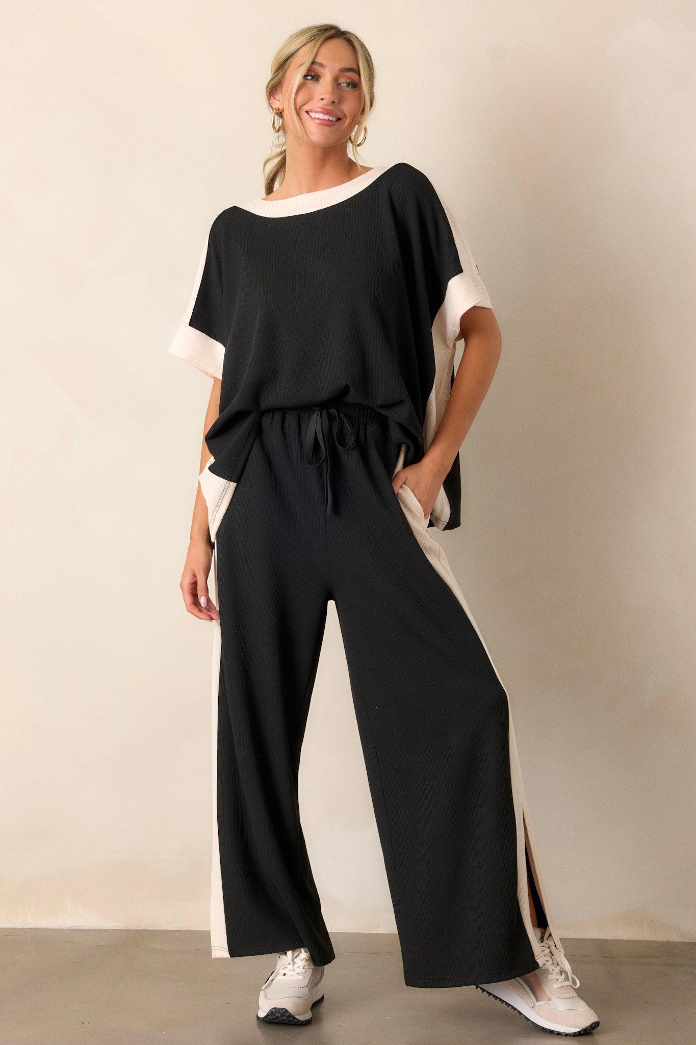 See The End Black & Ivory Ribbed Pants Product Image