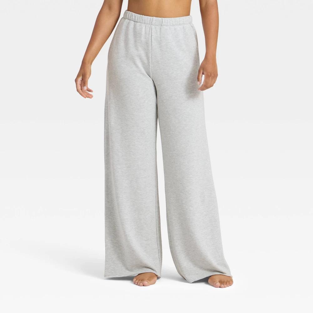 Women's PeachySoft French Terry Fleece Wide Leg Lounge Pants - Wild Fable™ Gray 2X Product Image