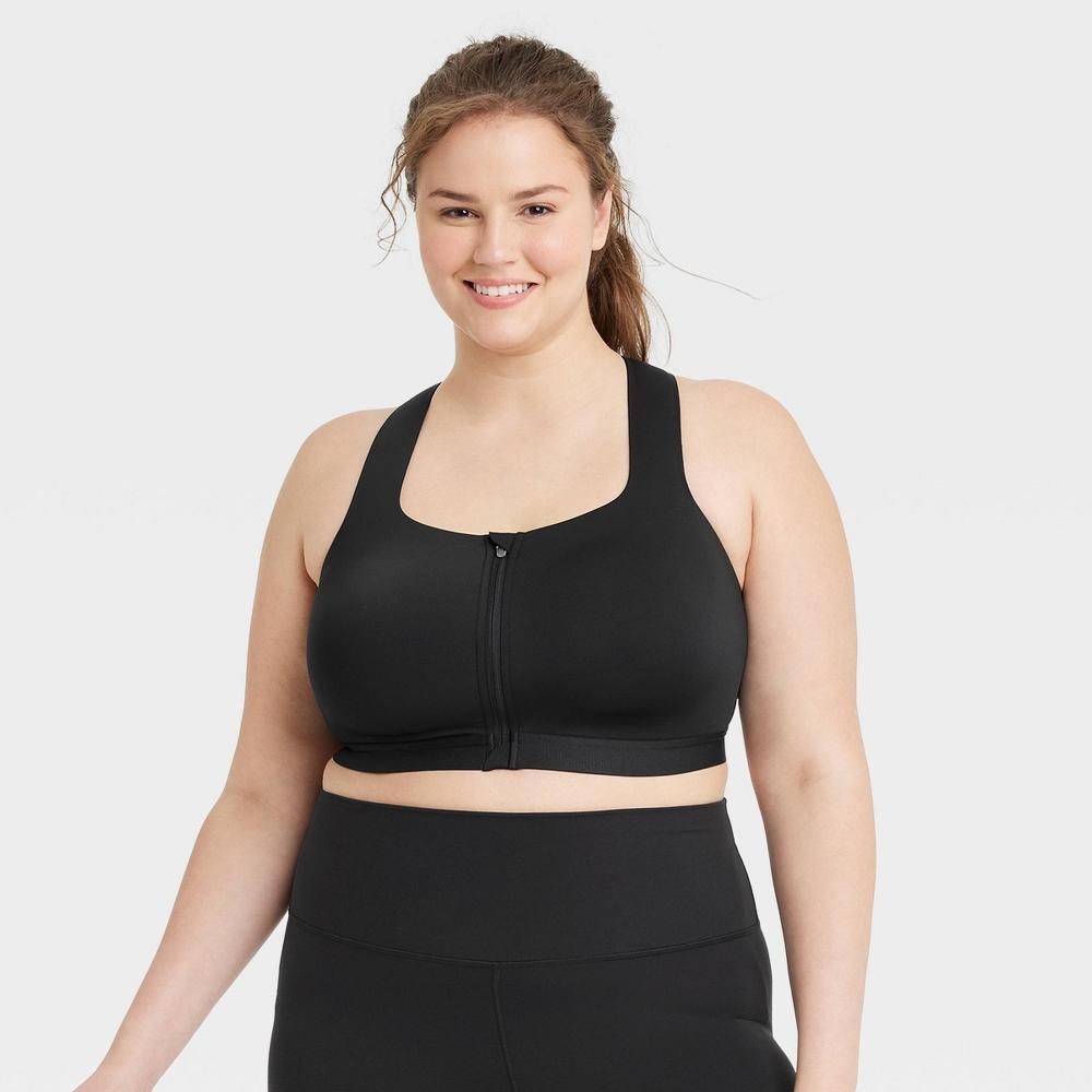 Womens Sculpt High Support Zip-Front Sports Bra - All In Motion Black 36B Product Image