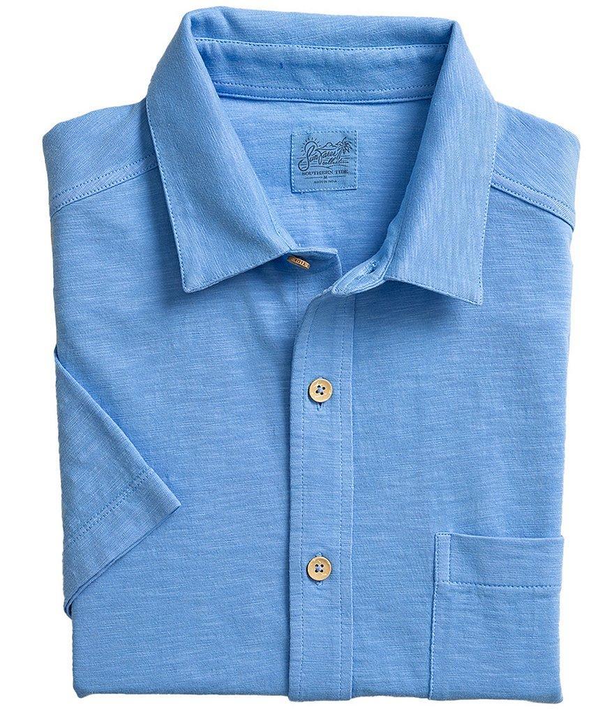 Southern Tide Beachcast Solid Knit Short Sleeve Woven Shirt Product Image