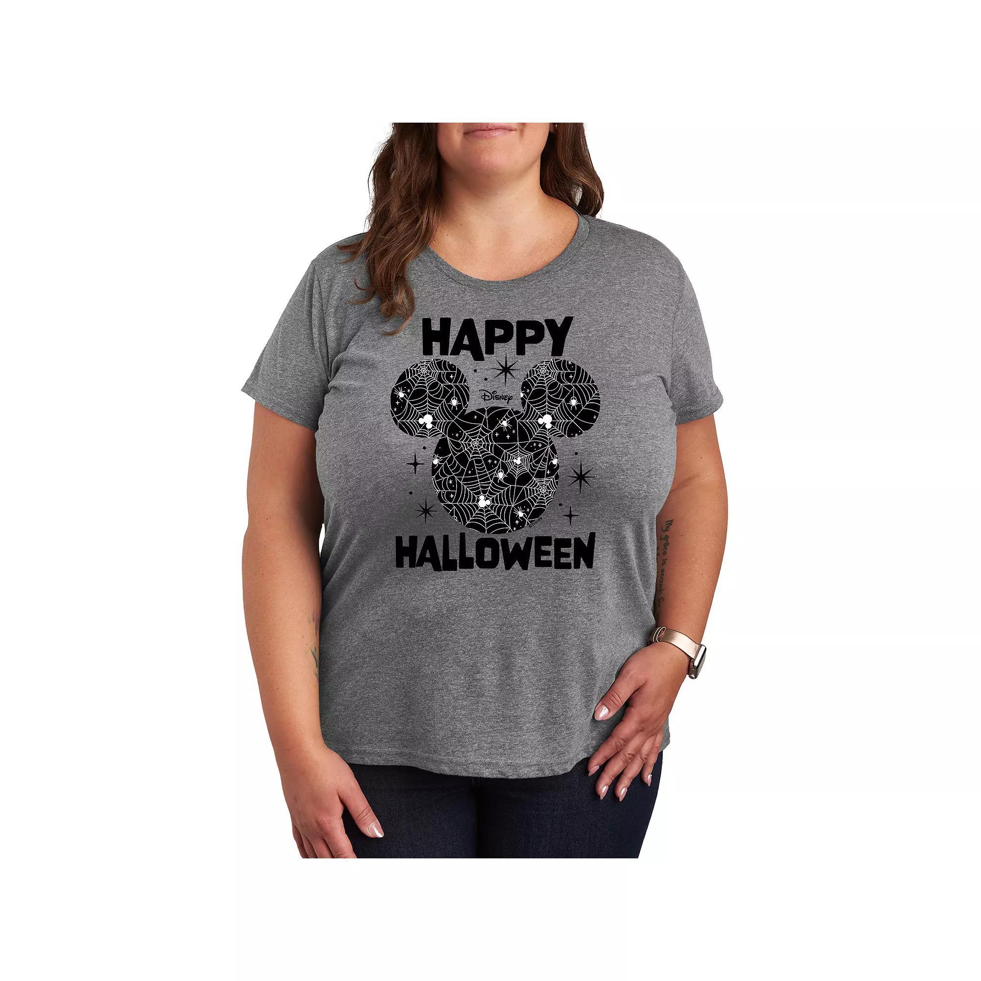 Disney's Mickey Mouse Plus Size Happy Halloween Spider Web Graphic Tee, Women's, Size: 2XL, Grey Gray Product Image