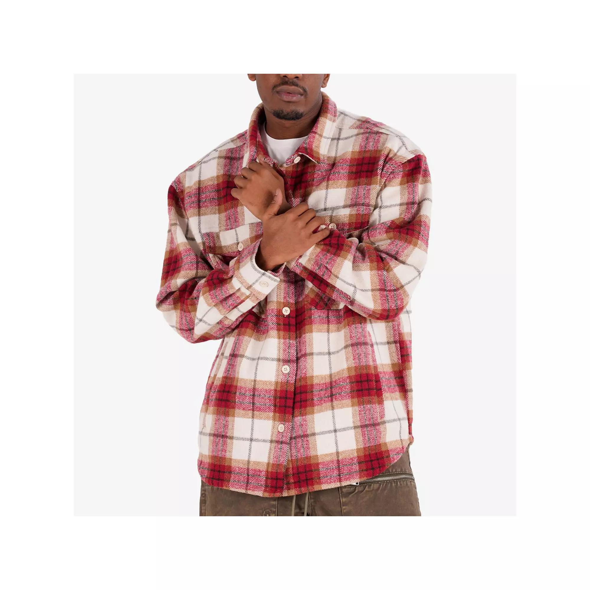 Men's Caliber Denim Co. Lumber Jack Plaid Flannel Shacket, Size: Small, Red Plaid Product Image