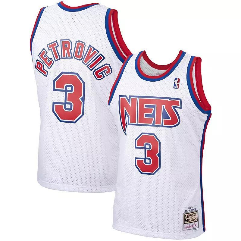 Men's Mitchell & Ness Drazen Petrovic White New Jersey Nets 1992 Hardwood Classics Swingman Player Jersey, Size: XL, Nba White Product Image