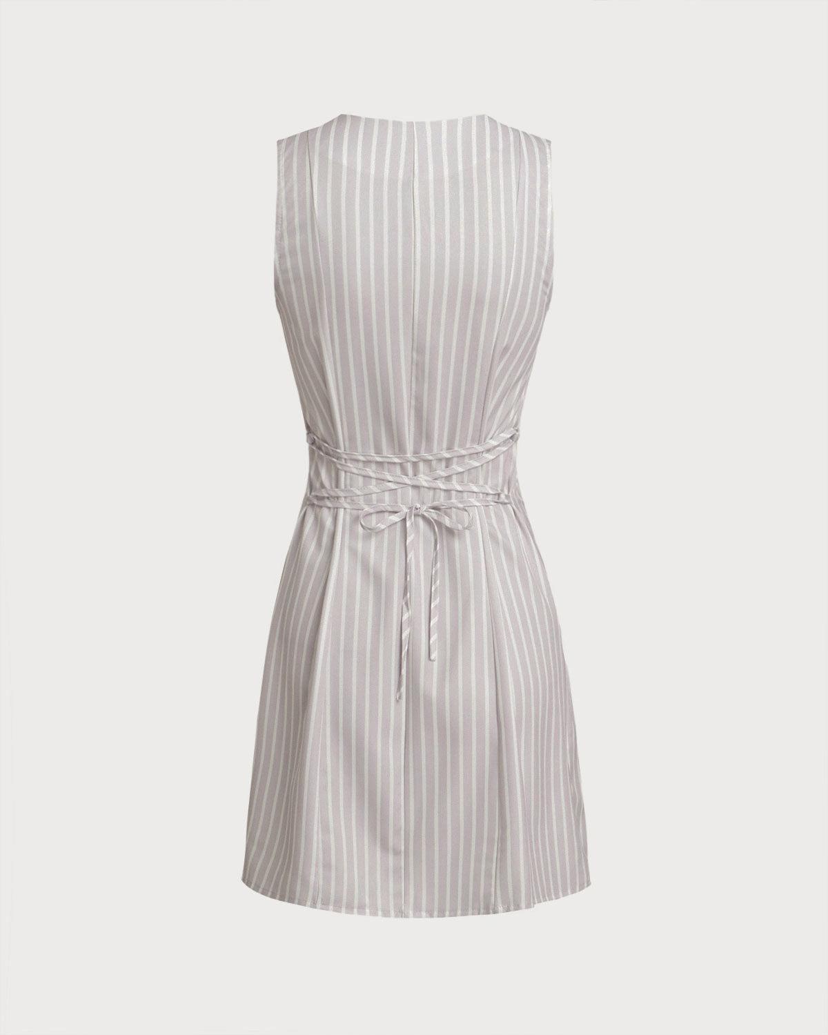 White Crew Neck Button Sleeveless Mini Dress Product Image