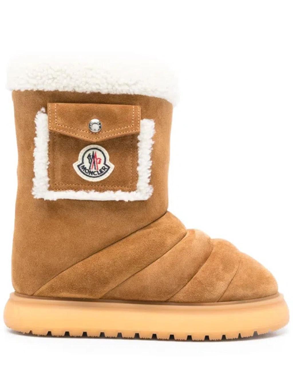 MONCLER Gaia Pocket-detailed Suede Ankle Boots In Brown Product Image