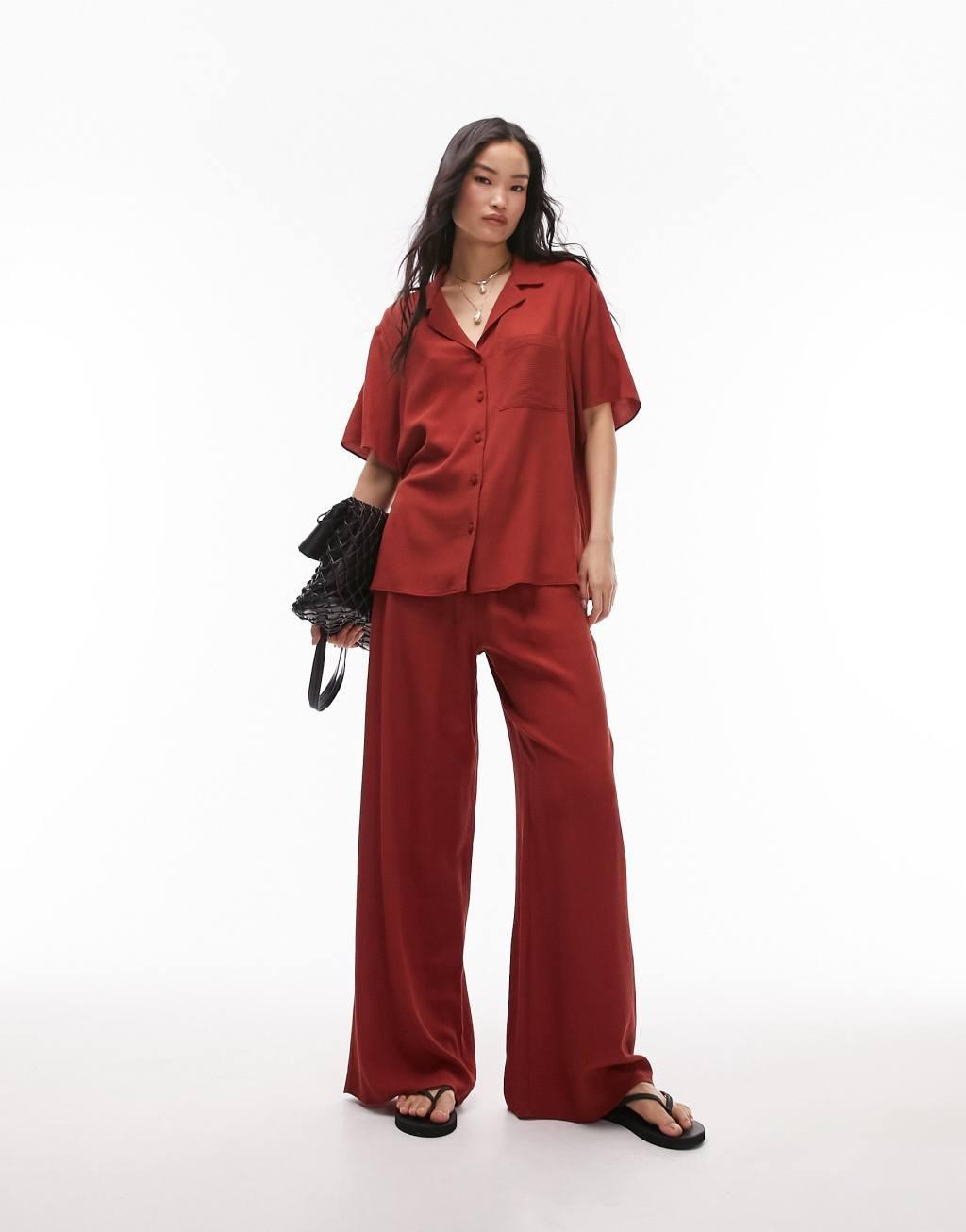 Topshop pull on crinkle wide leg pants Product Image