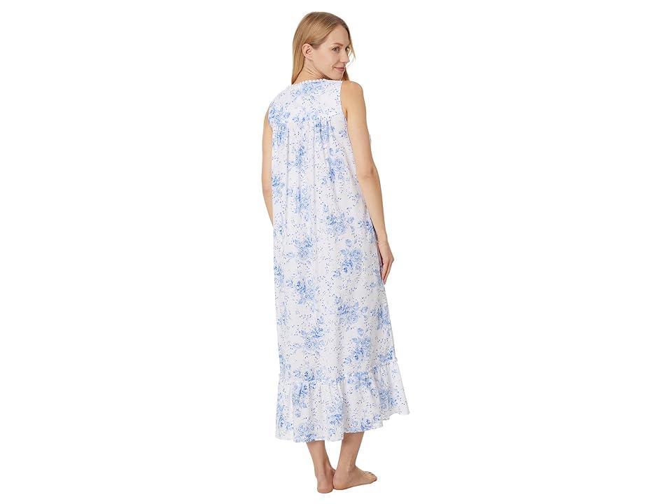 Eileen West Cotton Lawn Sleeveless Ballet Gown (Blue Floral) Women's Pajama Product Image