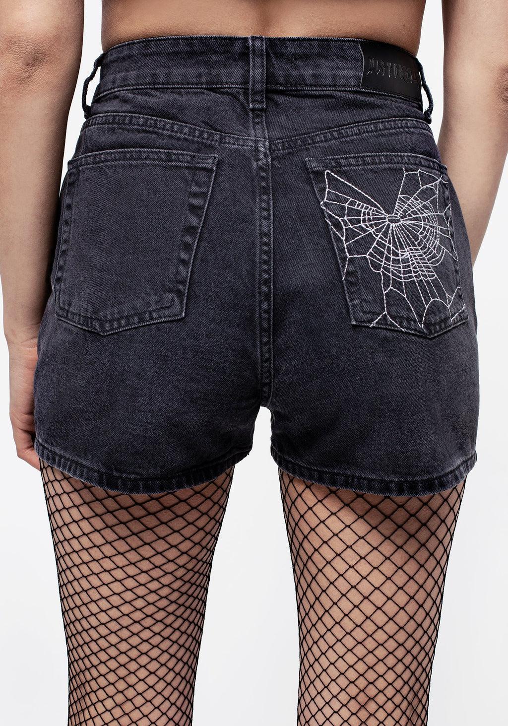 Widow Embroidered Denim Mom Short Product Image