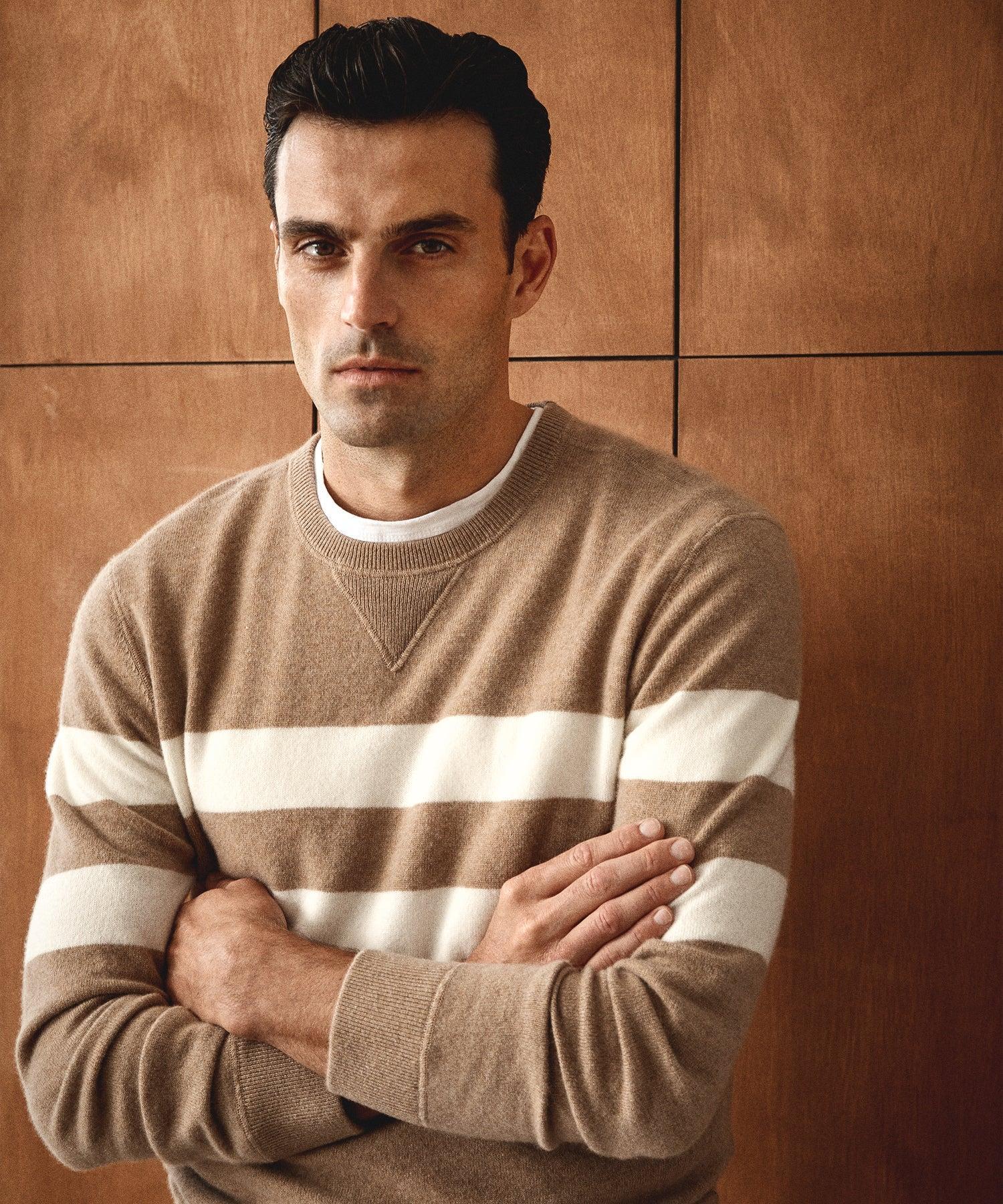 Cashmere Stripe Sweatshirt in Camel Product Image