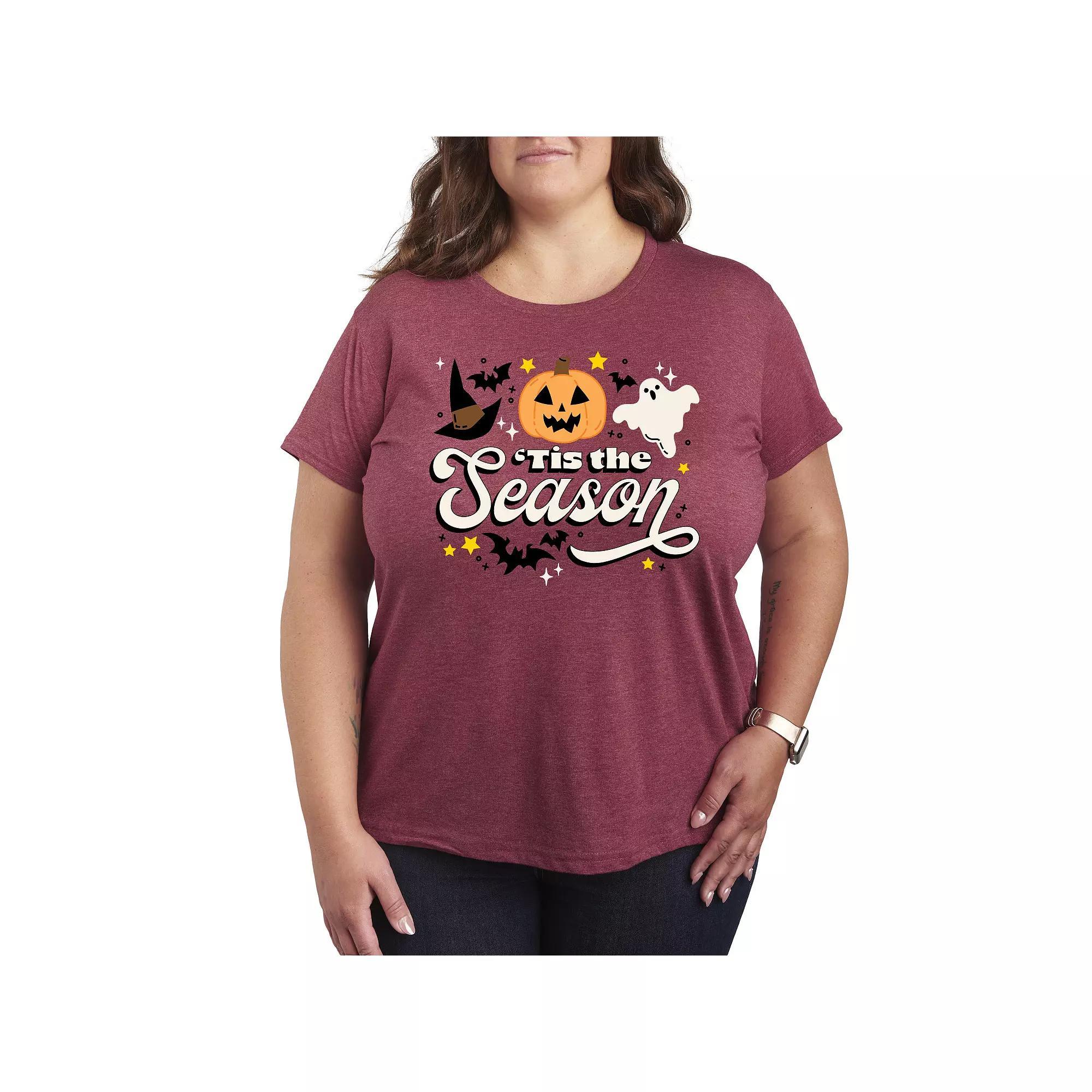 Plus Size 'Tis The Season Halloween Graphic Tee, Women's, Size: 3XL, Grey Dark Red Product Image