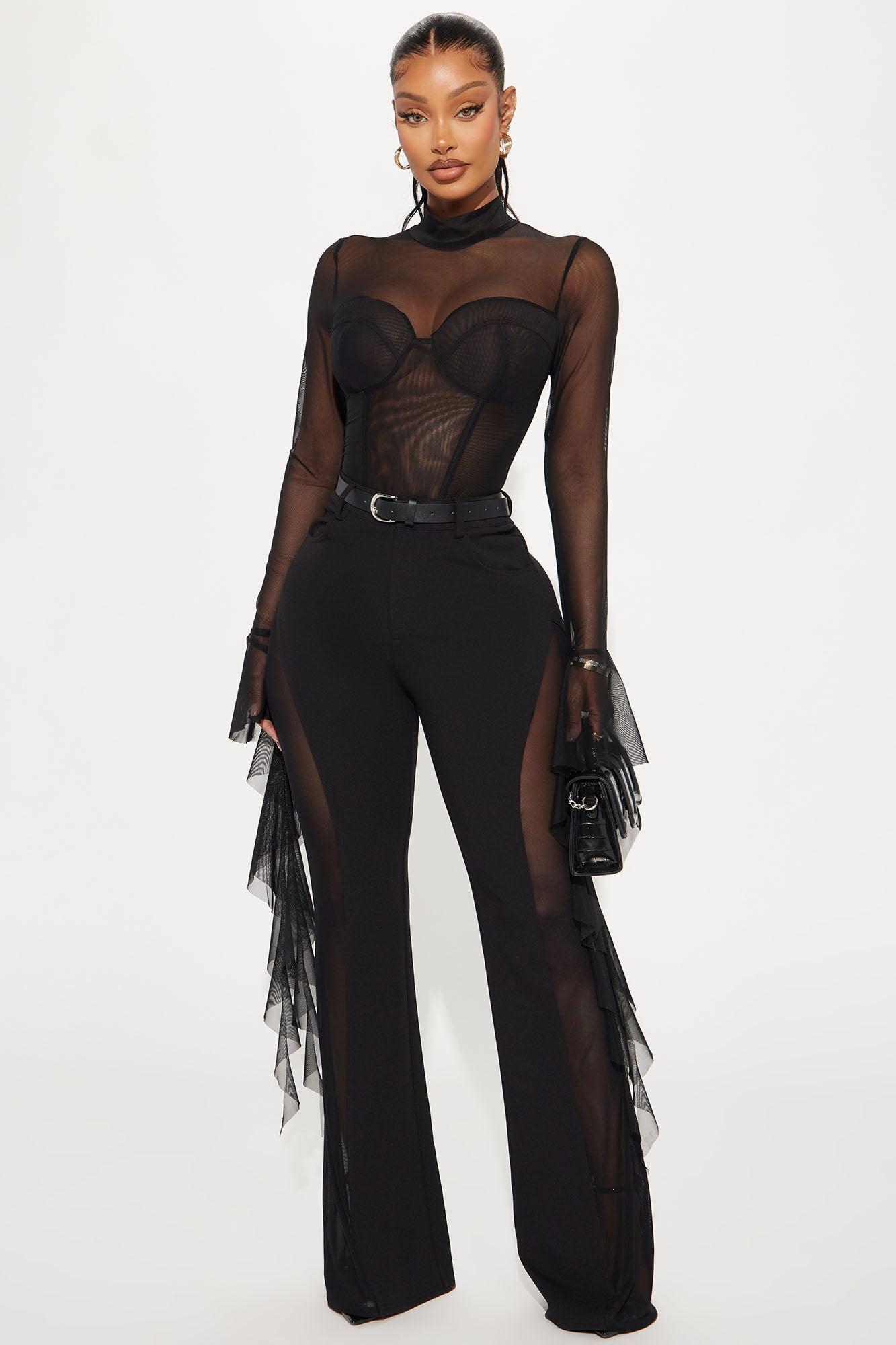 On The List Ruffle Bodysuit - Black Product Image