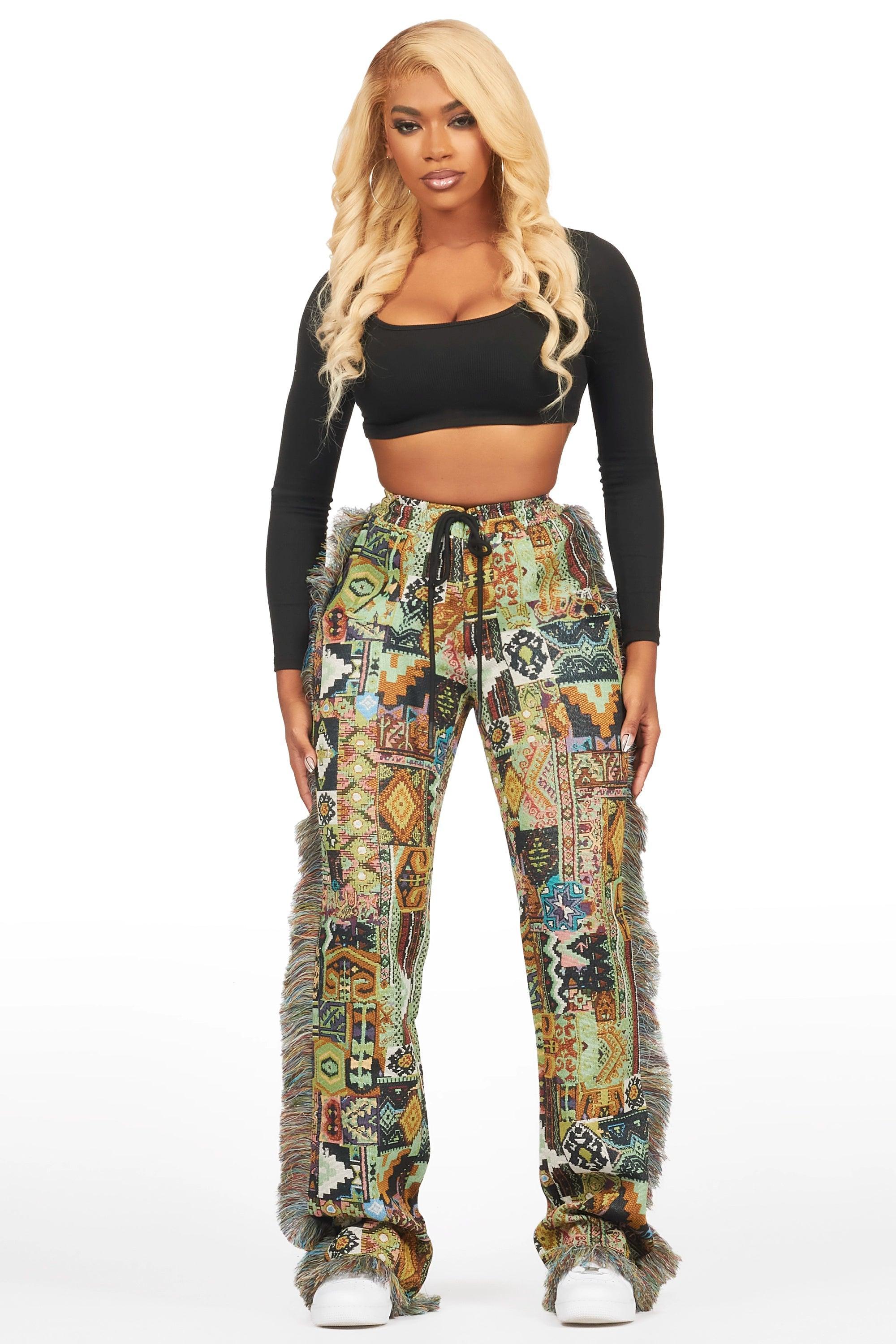 Joliet Black Tapestry Stacked Pant Female Product Image